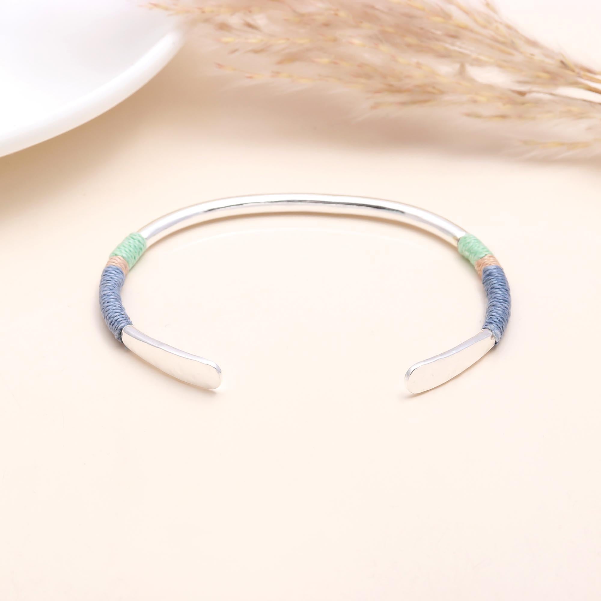 925 Sterling Silver Thread-Wrapped Cuff Bracelet