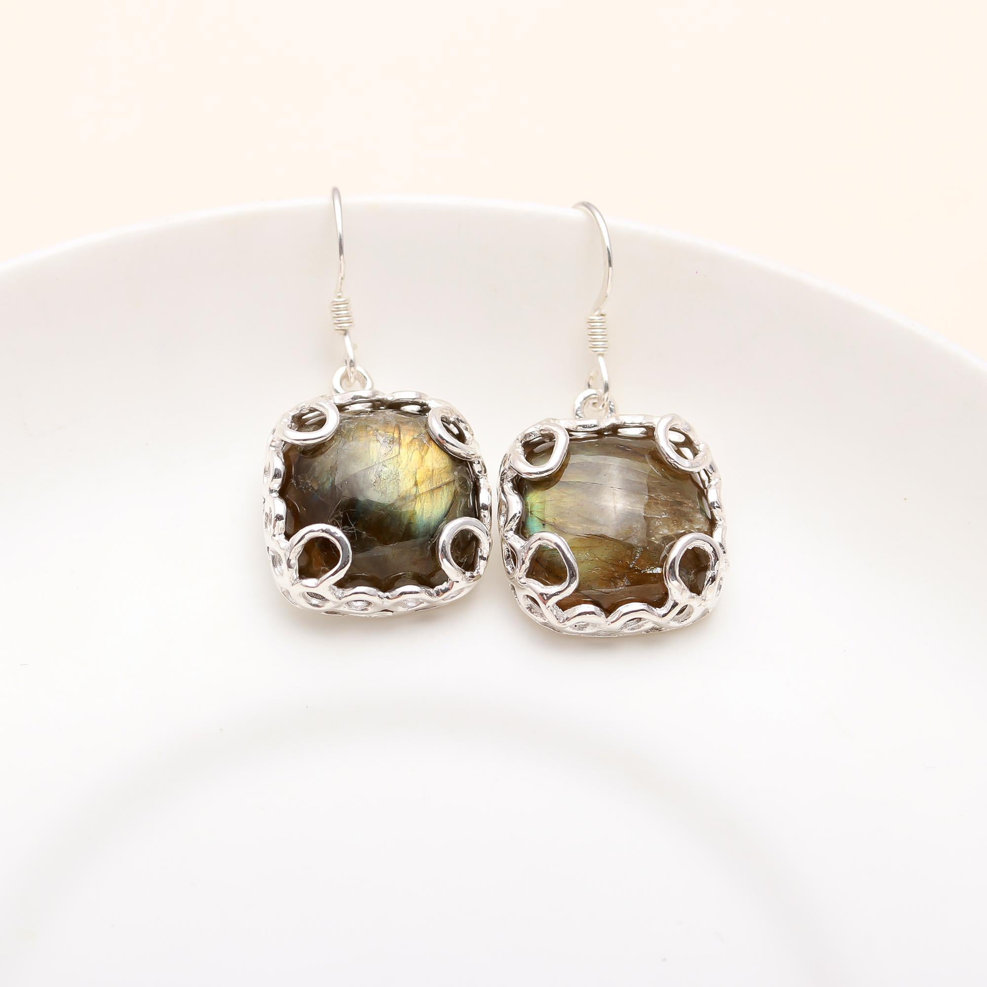 925 Silver Labradorite Dangle Earrings