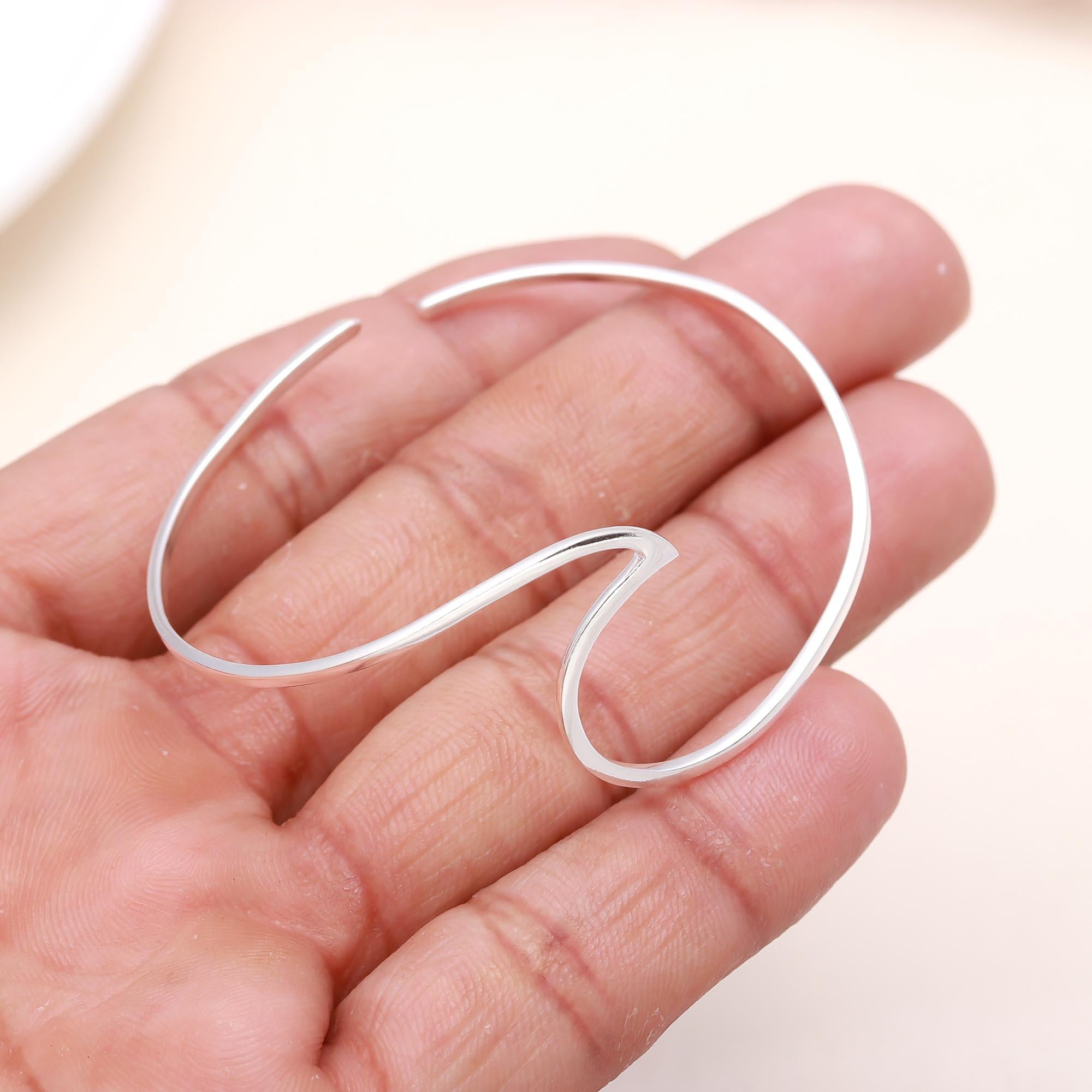 925 Sterling Silver Abstract Wave Cuff Bracelet