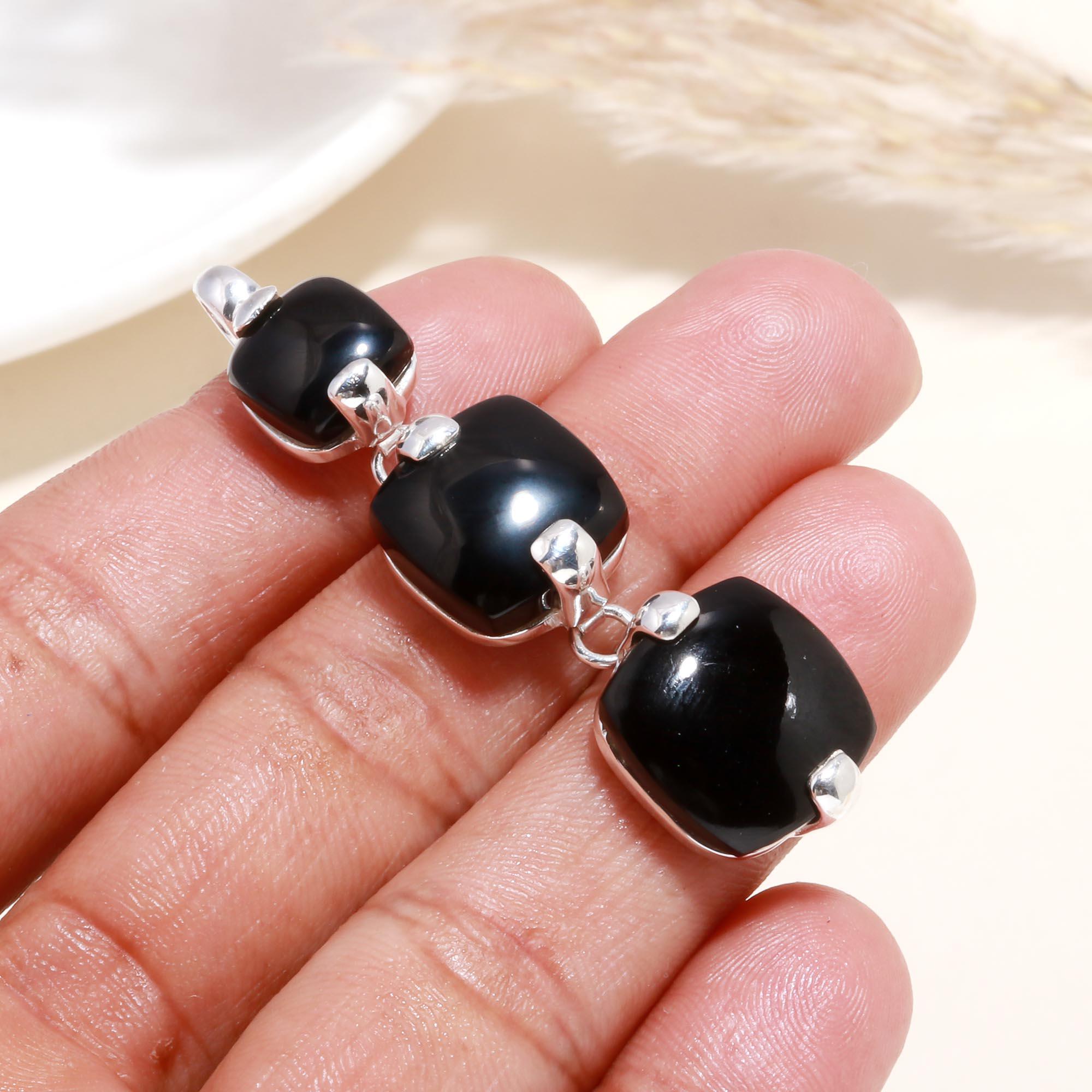 925 Sterling Silver Triple Black Onyx Pendant