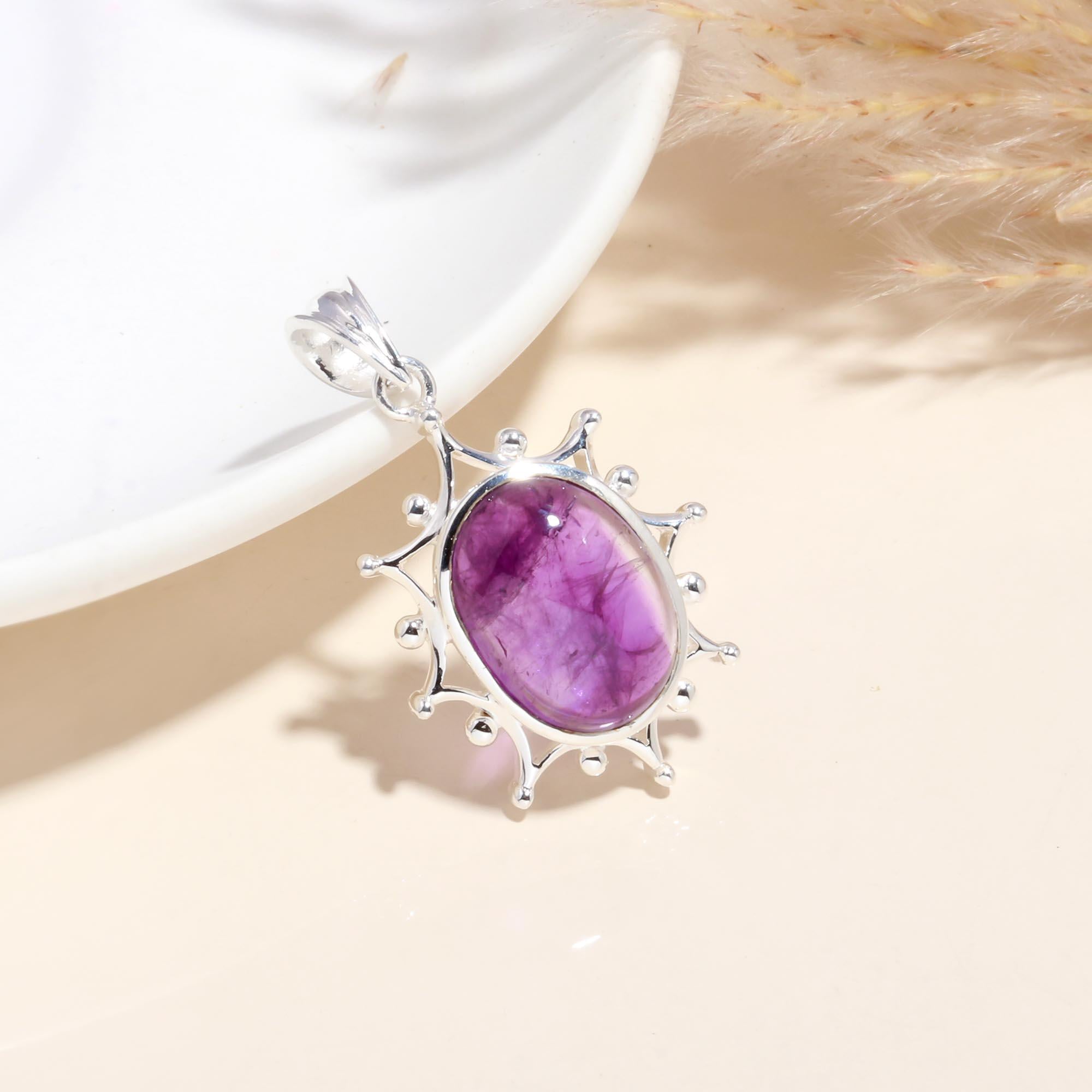 925 Sterling Silver Amethyst Gemstone Pendant