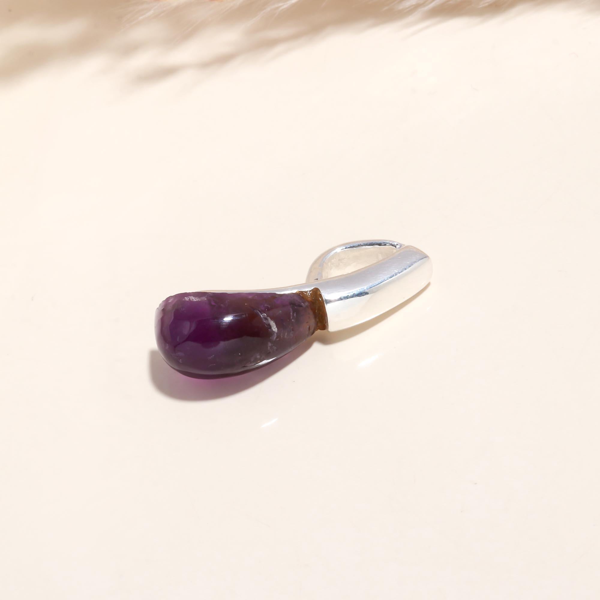 925 Sterling Silver Natural Raw Amethyst Pendant