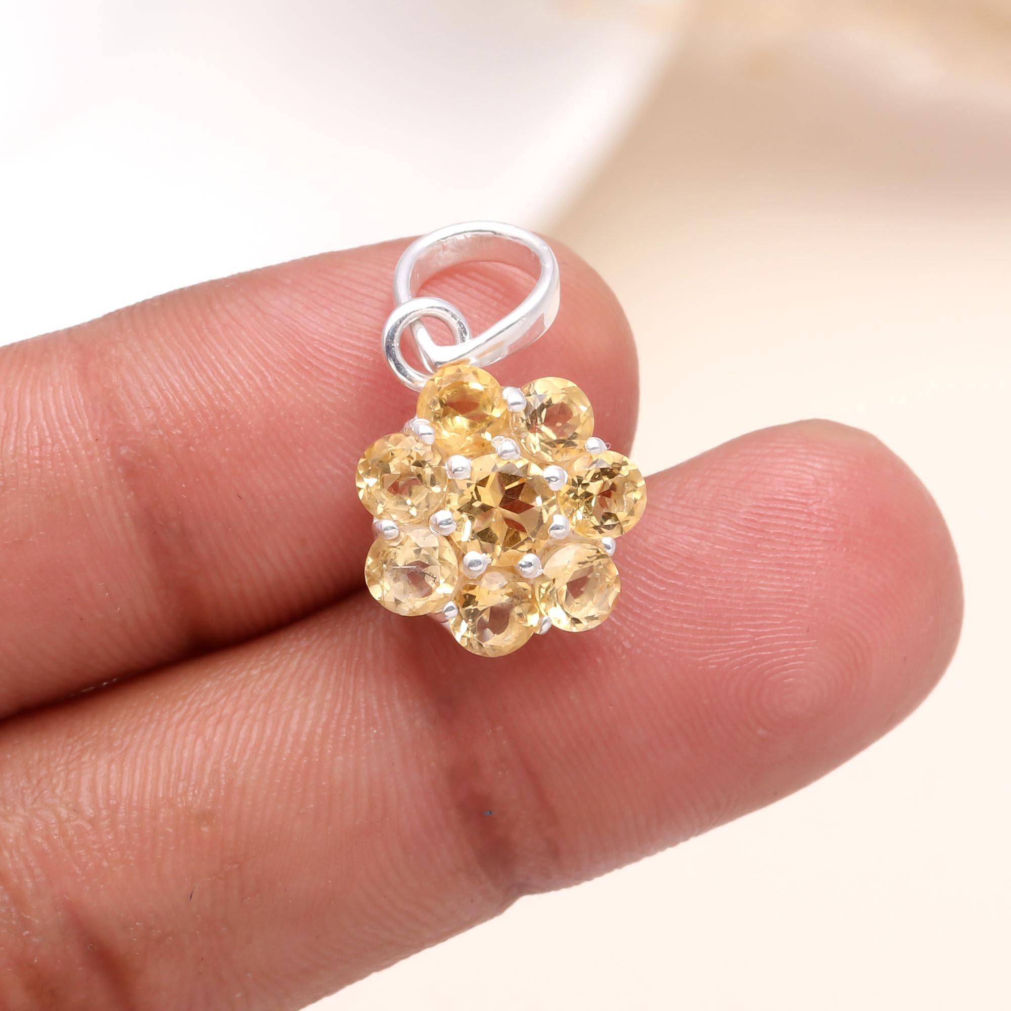 925 Sterling Silver Citrine Cluster Pendant