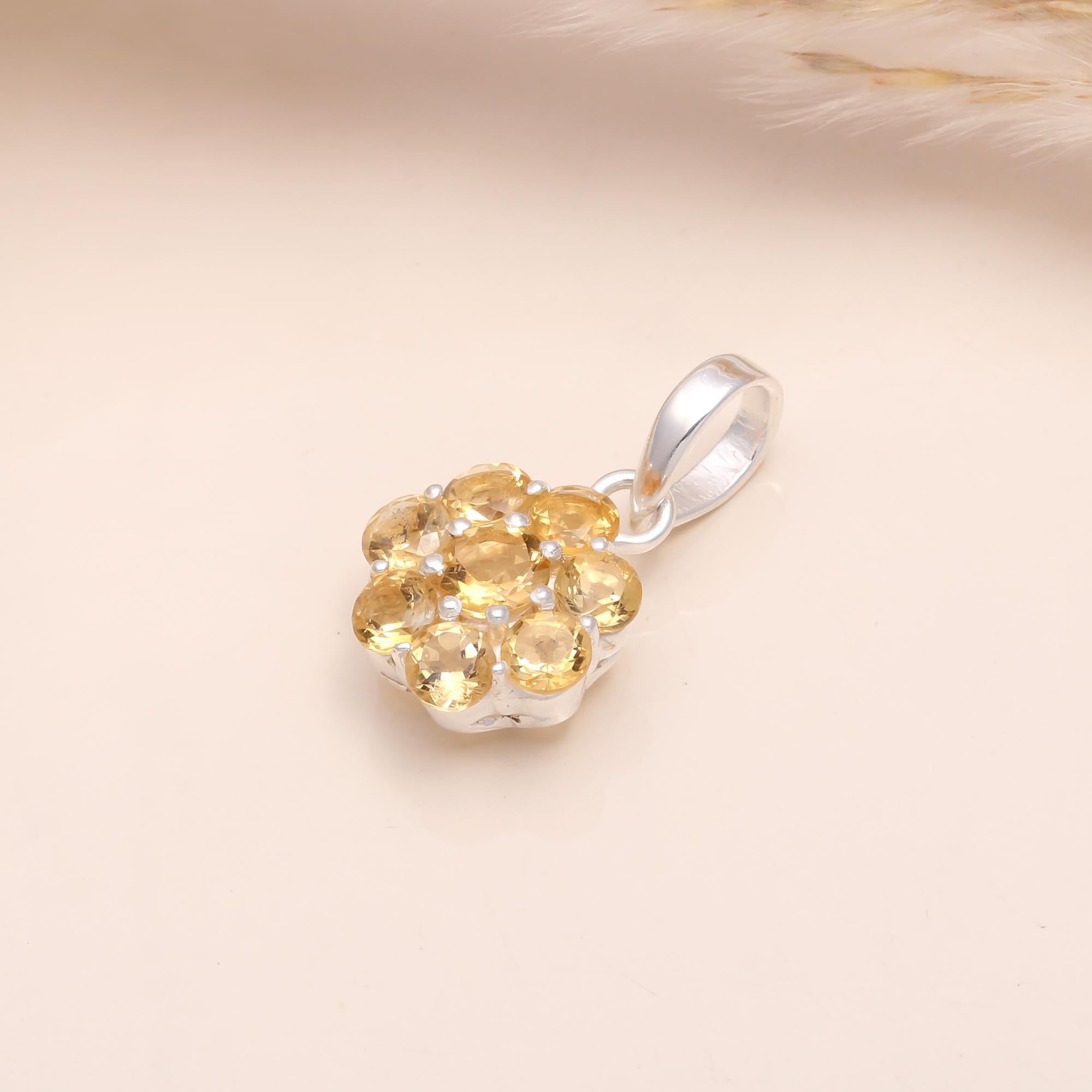 925 Sterling Silver Citrine Cluster Pendant