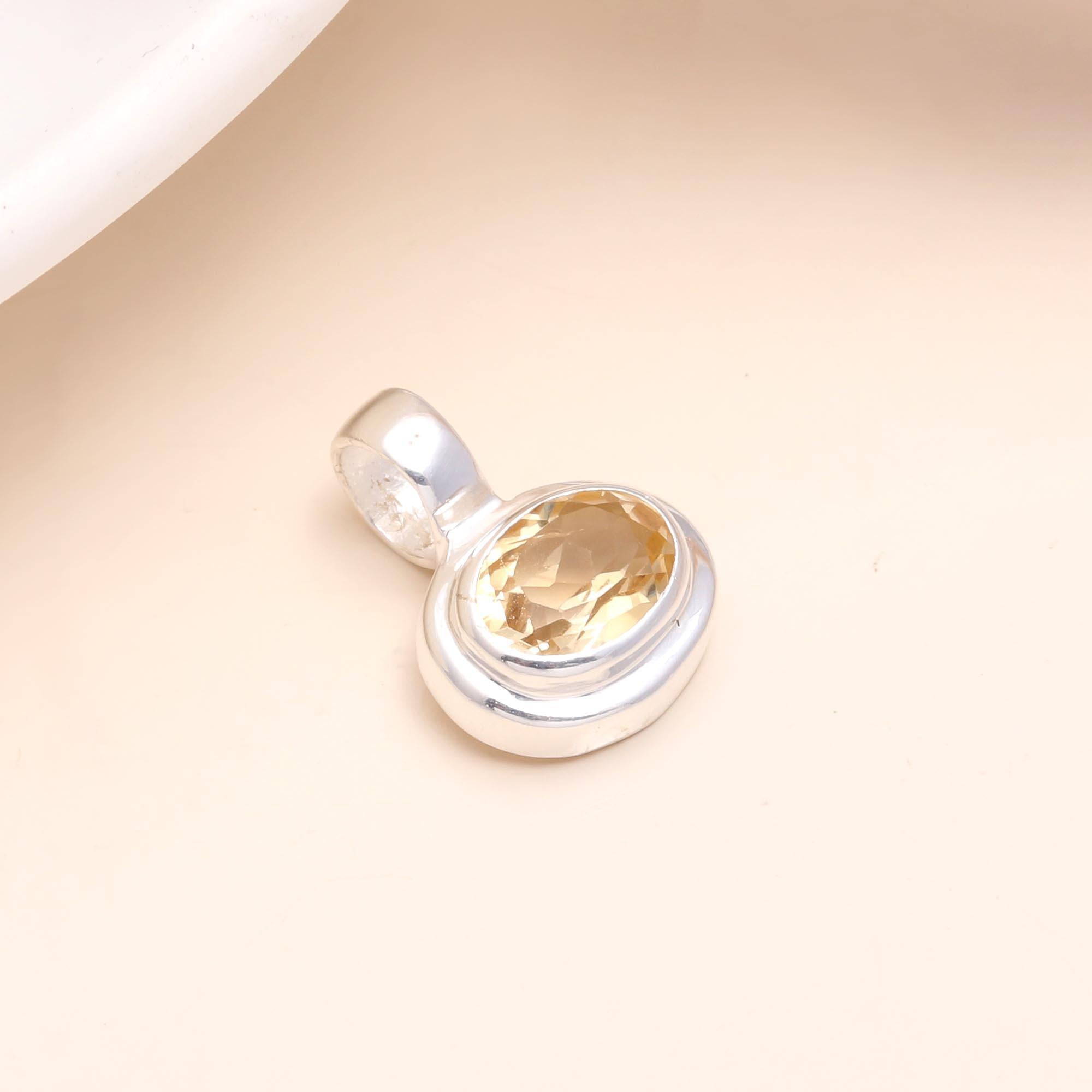 925 Sterling Silver Oval Citrine Pendant