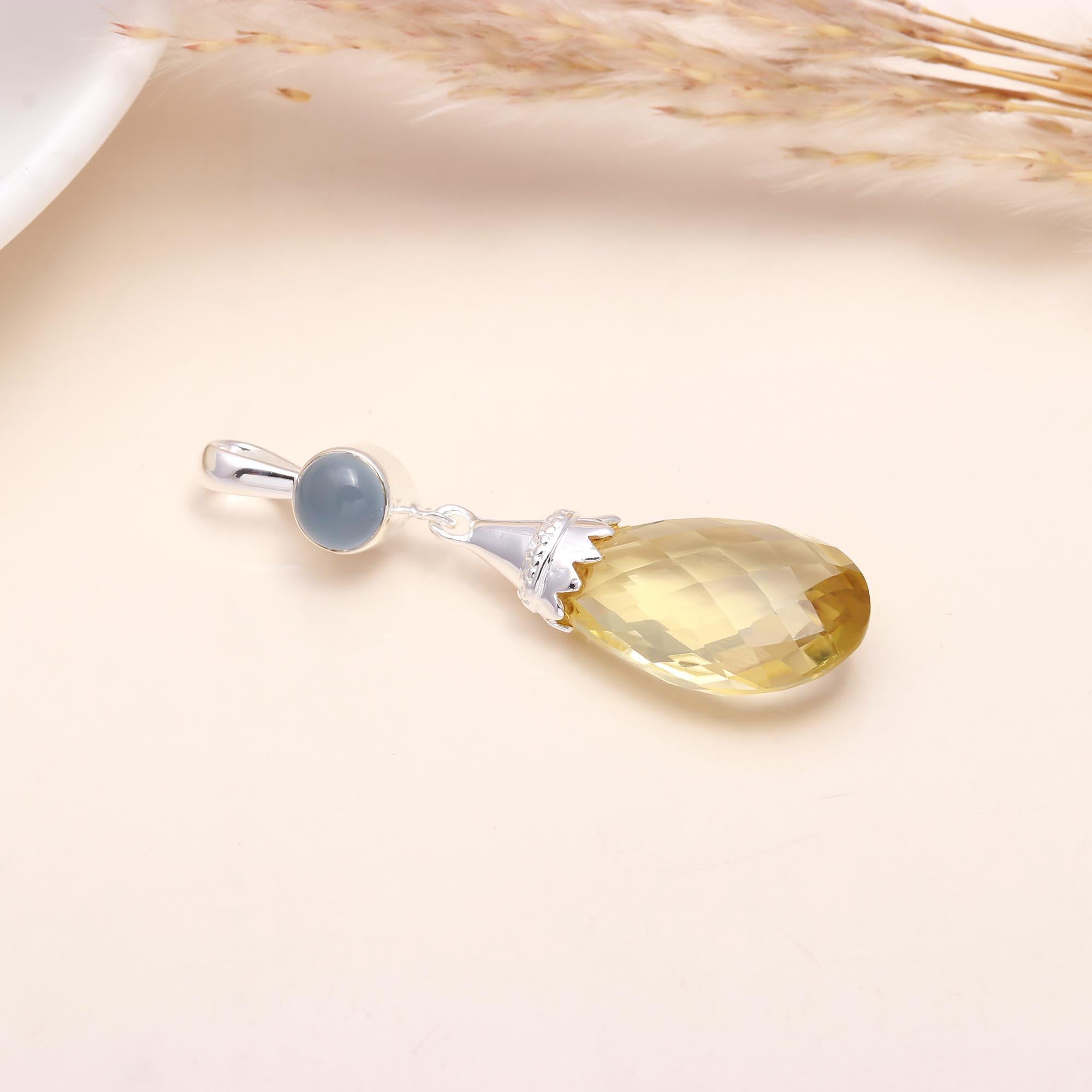 925 Sterling Silver Citrine Teardrop & Moonstone Pendant