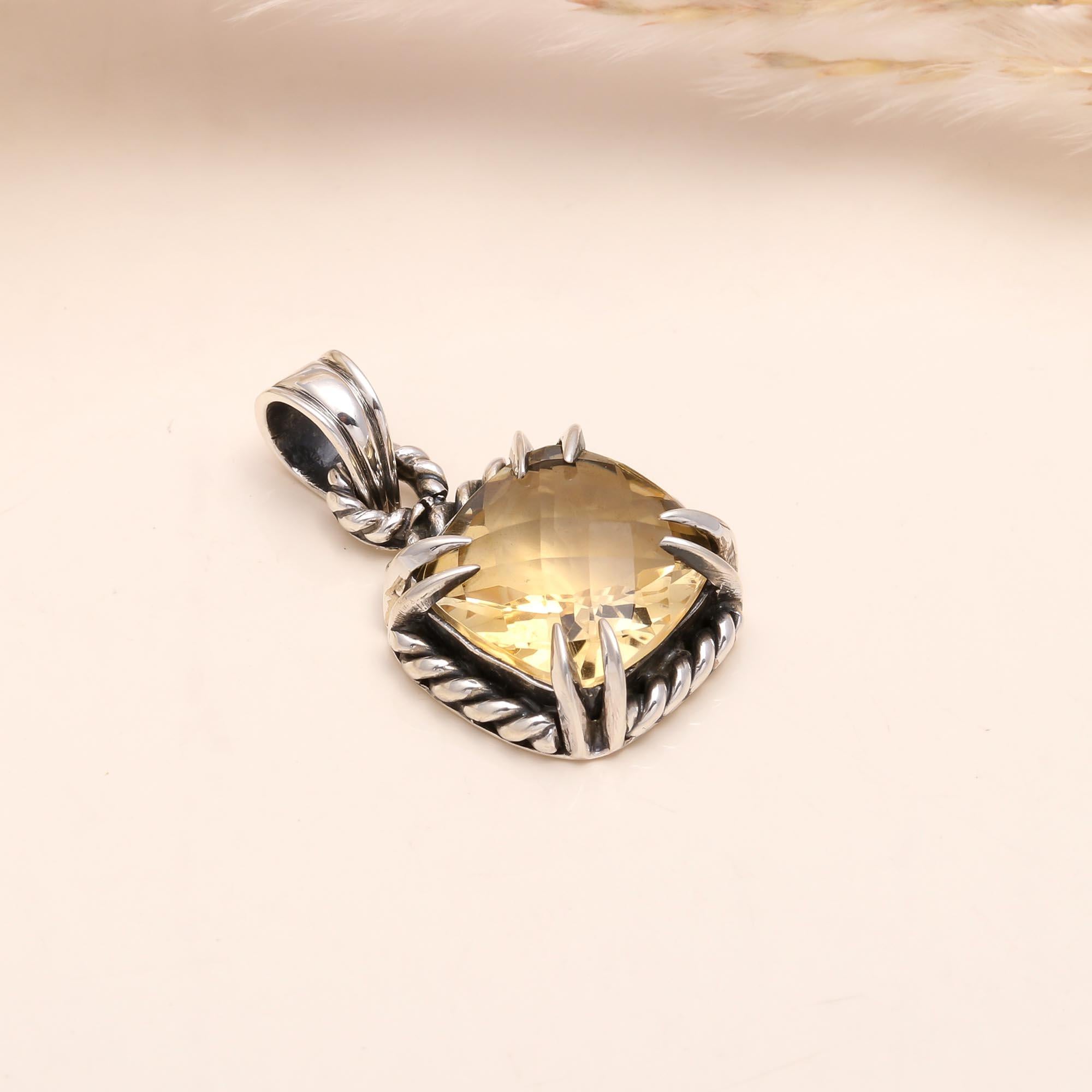 925 Sterling Silver Vintage Citrine Pendant
