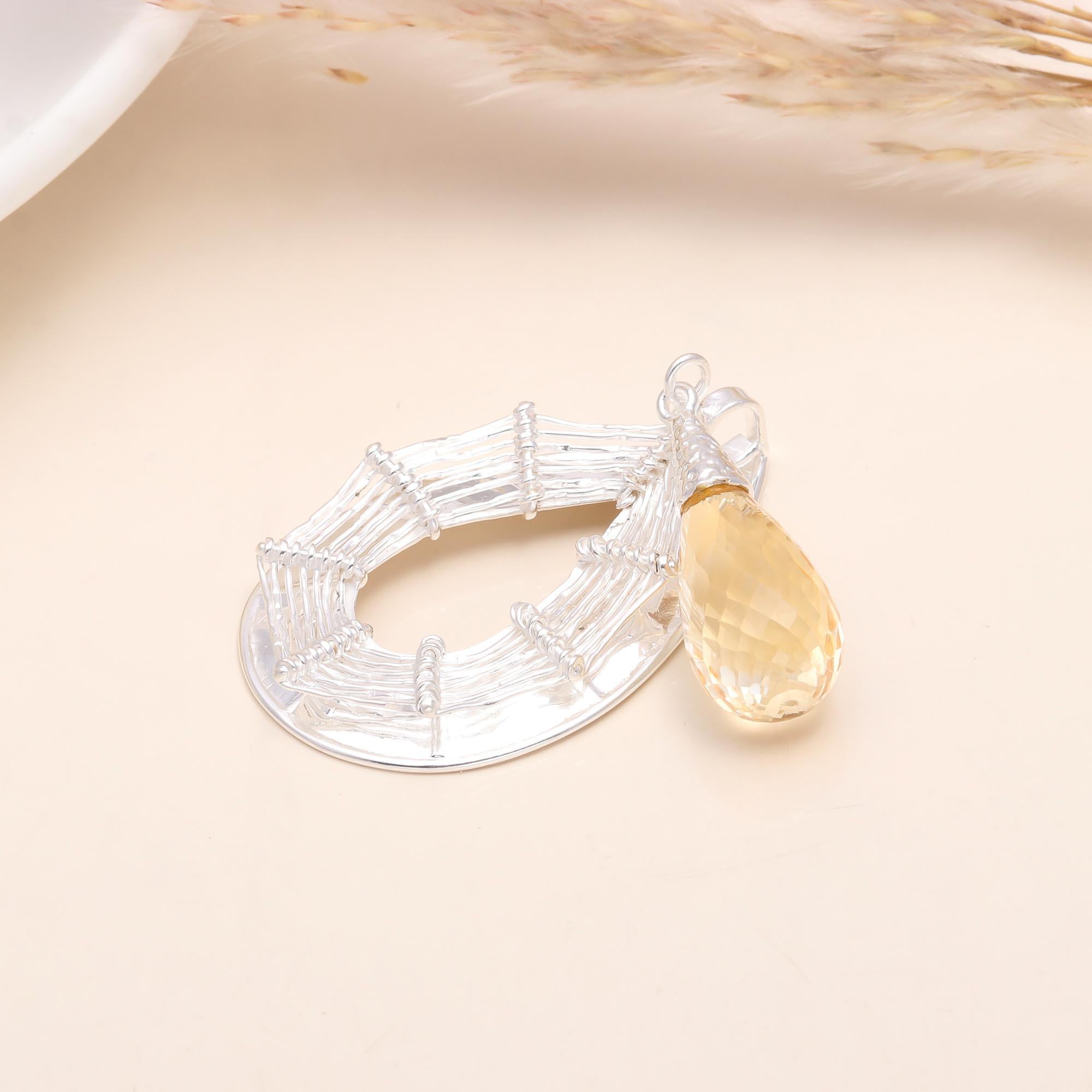 925 Sterling Silver Unique Teardrop Citrine Pendant