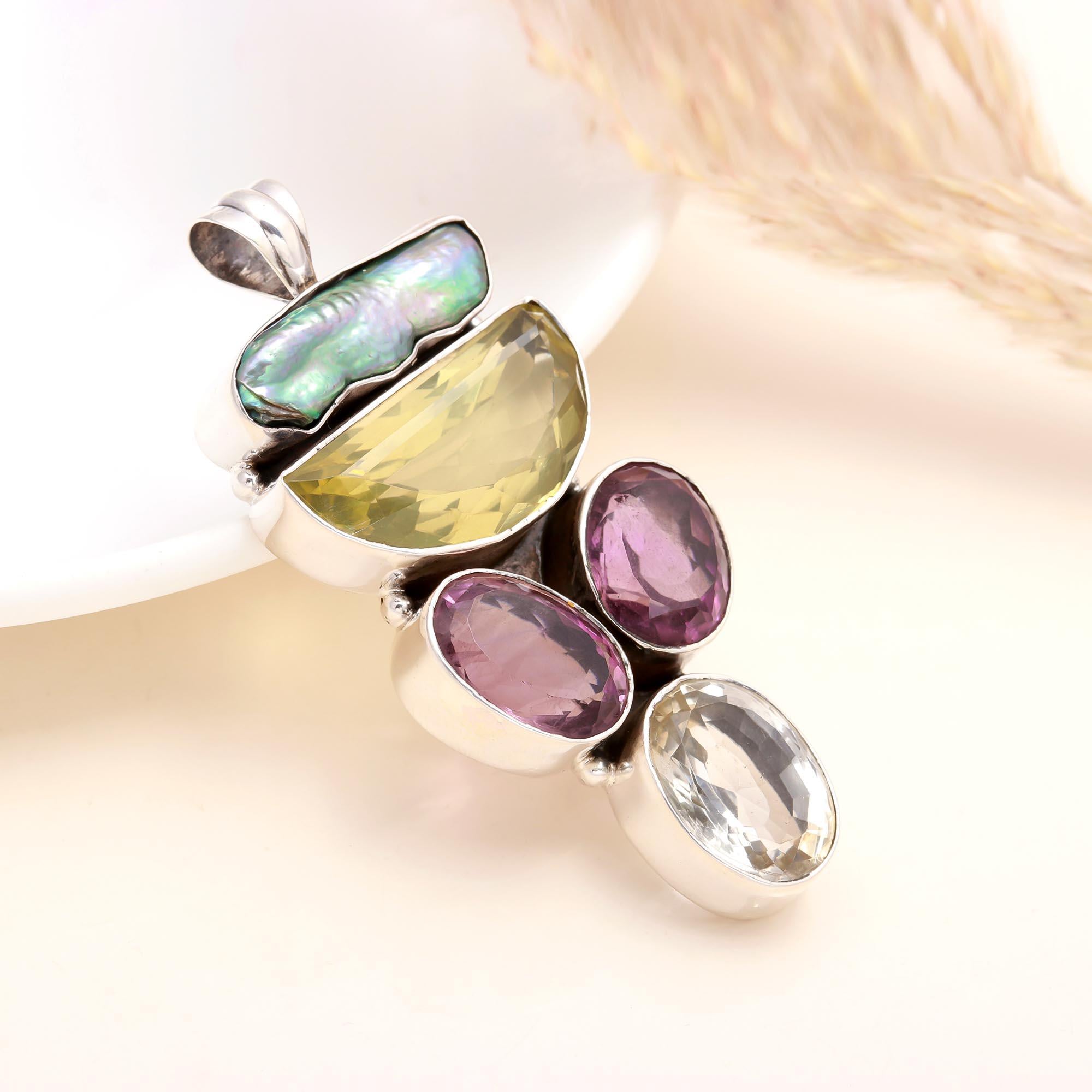 925 Sterling Silver Multi-Gemstone Pendant