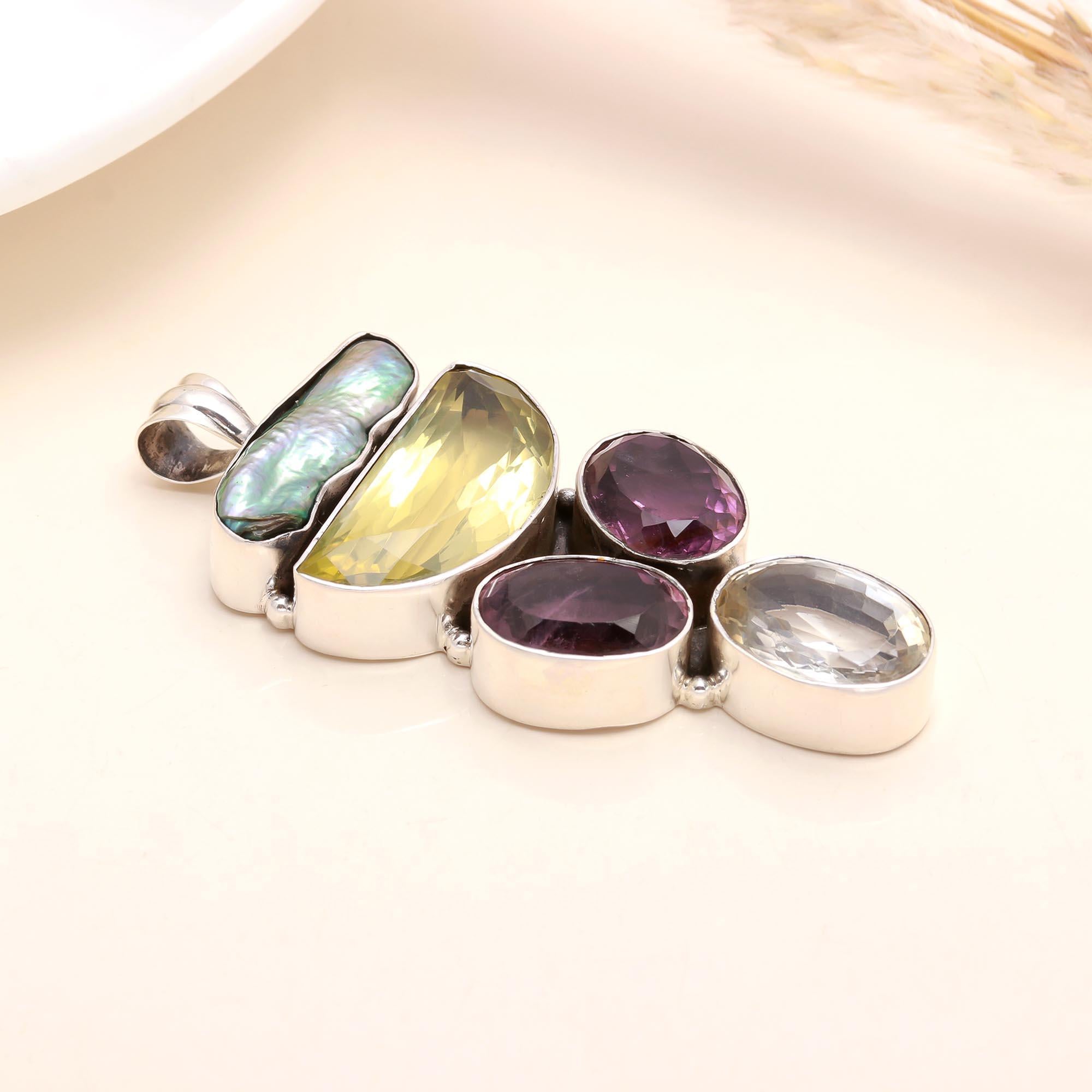 925 Sterling Silver Multi-Gemstone Pendant