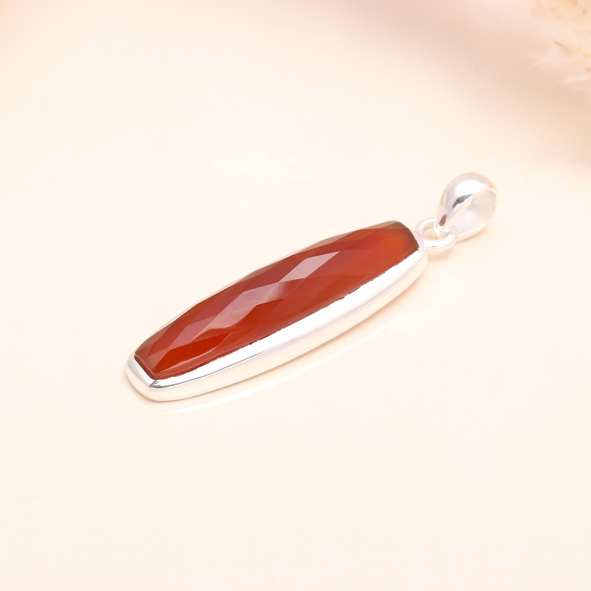 925 Sterling Silver Faceted Carnelian Pendant