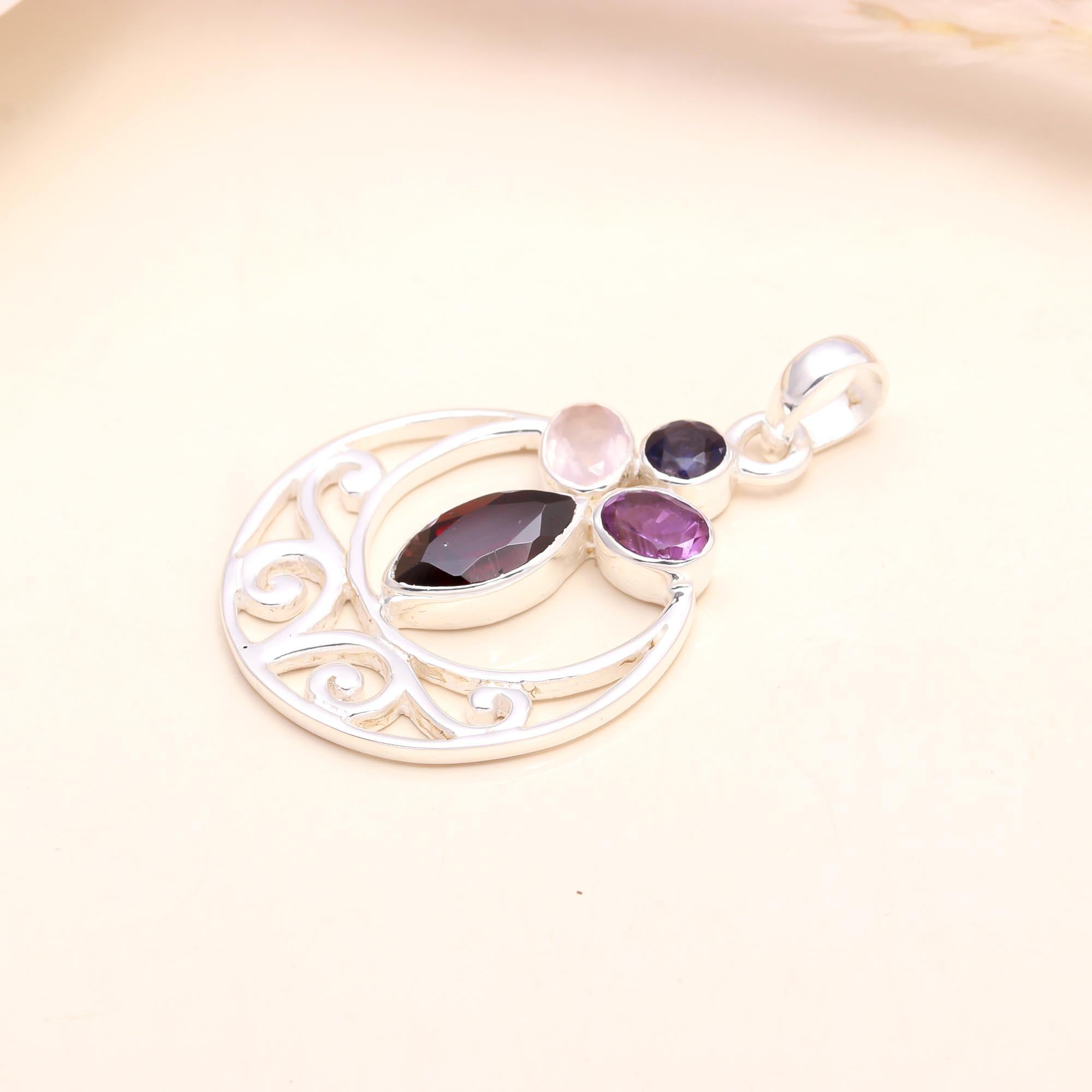 925 Sterling Silver Multi-Gemstone Pendant