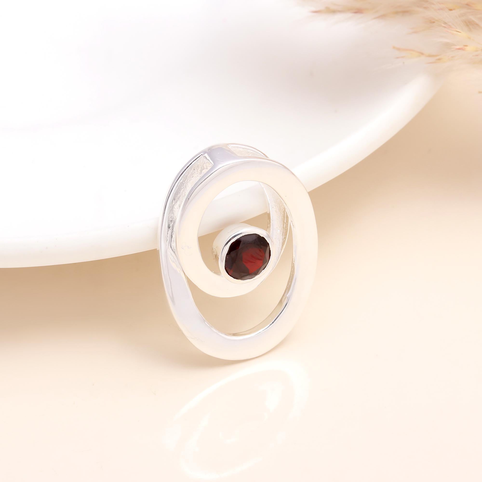 925 Sterling Silver Modern Garnet Spiral Pendant