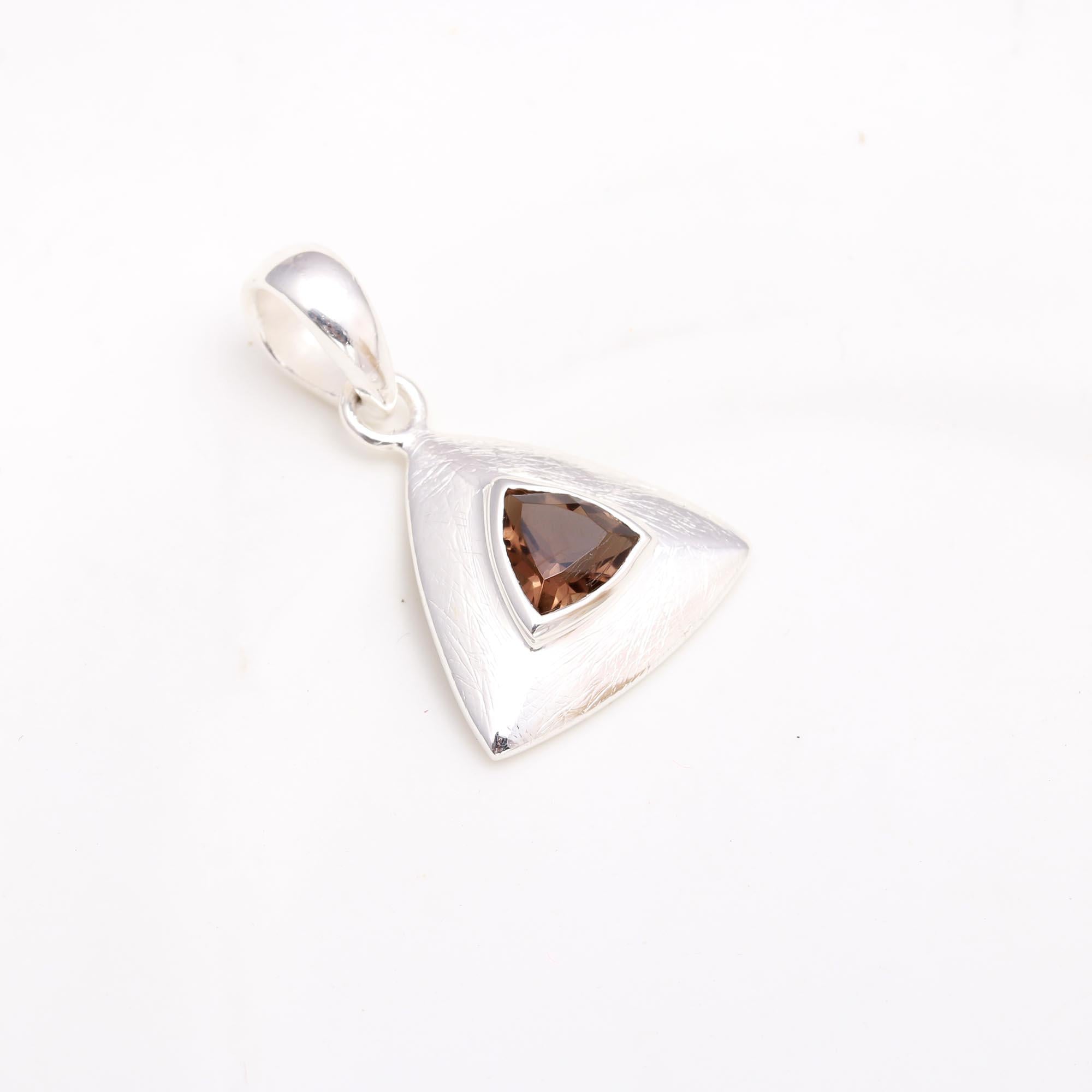 925 Sterling Silver Trillion Smoky Quartz Pendant