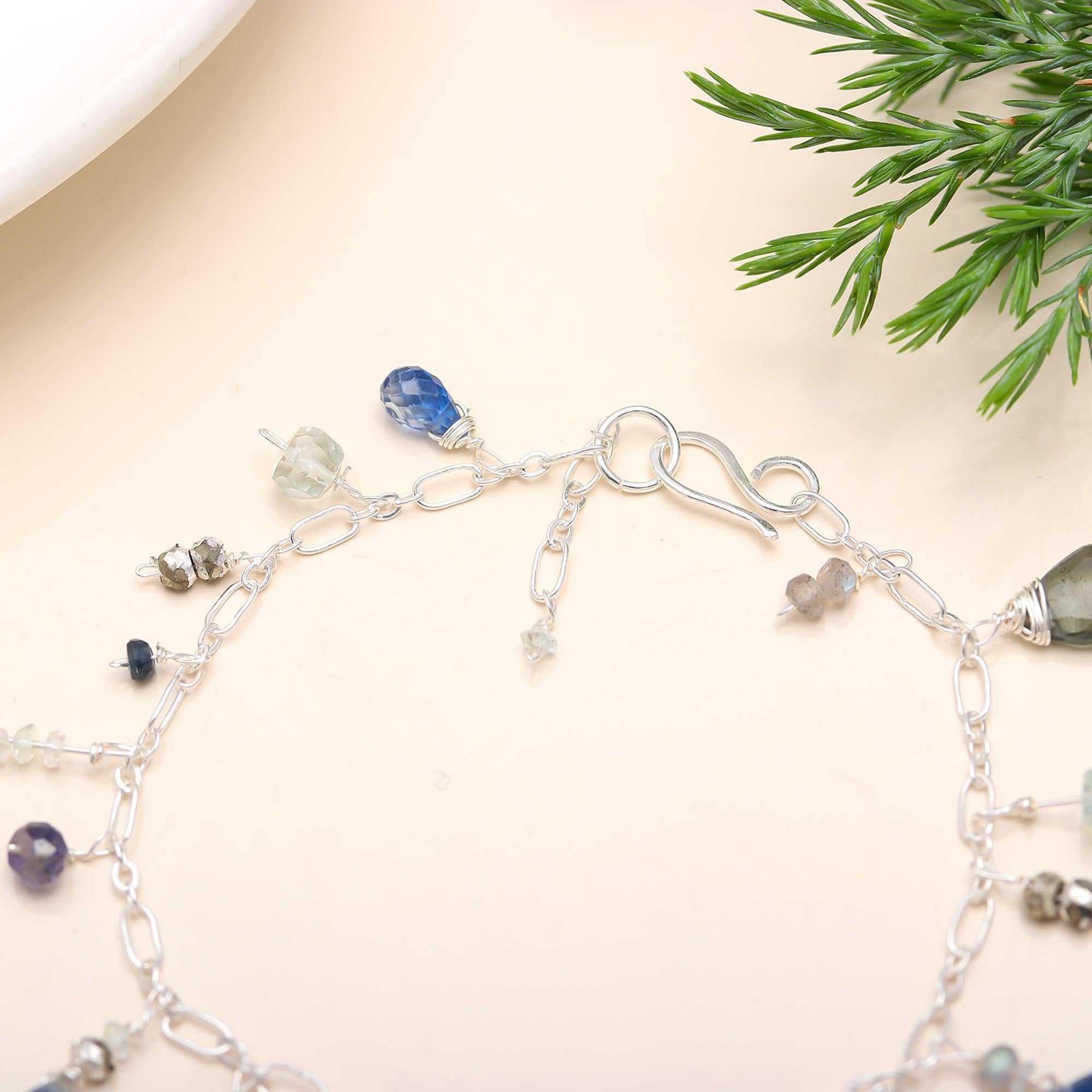 925 Silver Multi-Gemstone Chain Bracelet