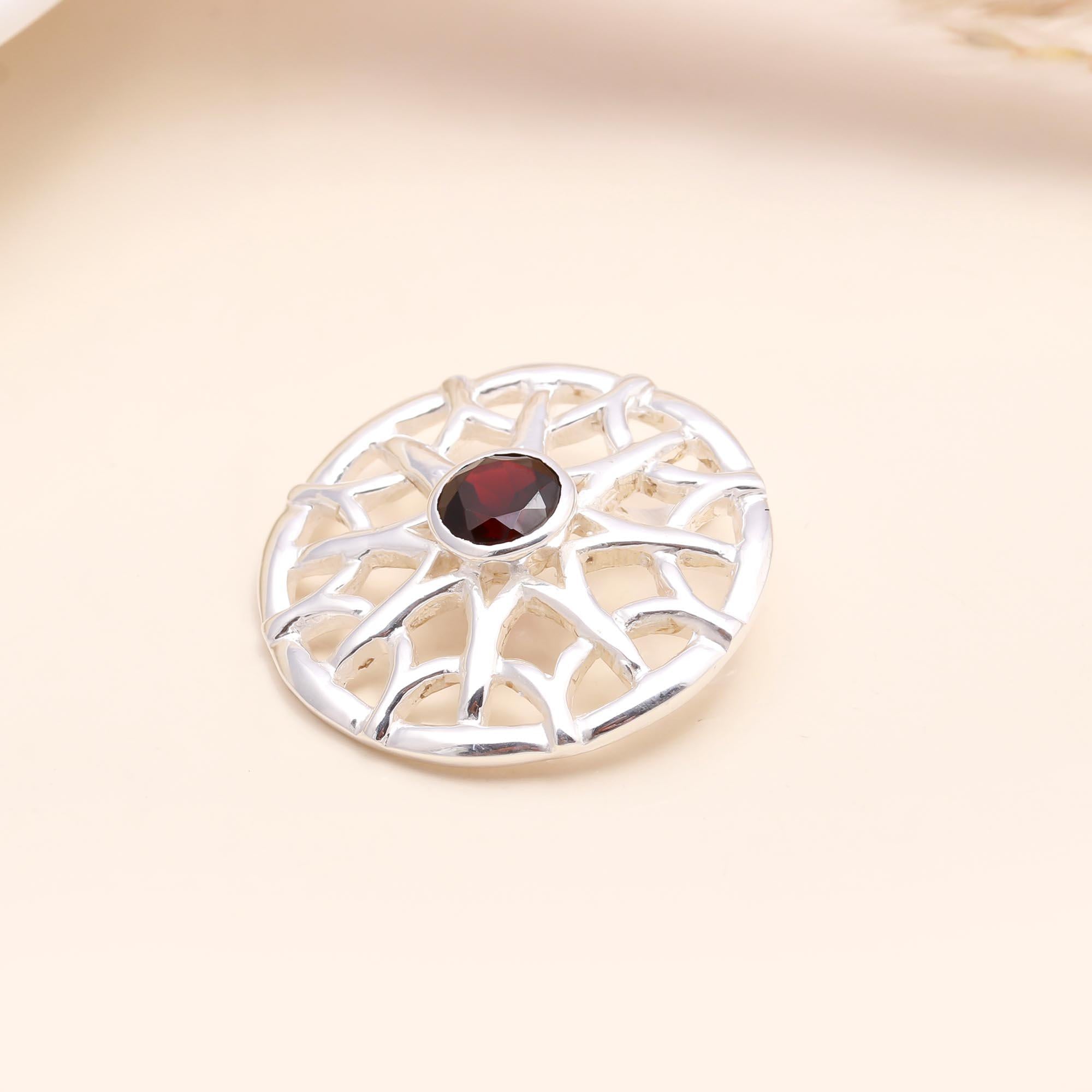 925 Sterling Silver Garnet Filigree Pendant