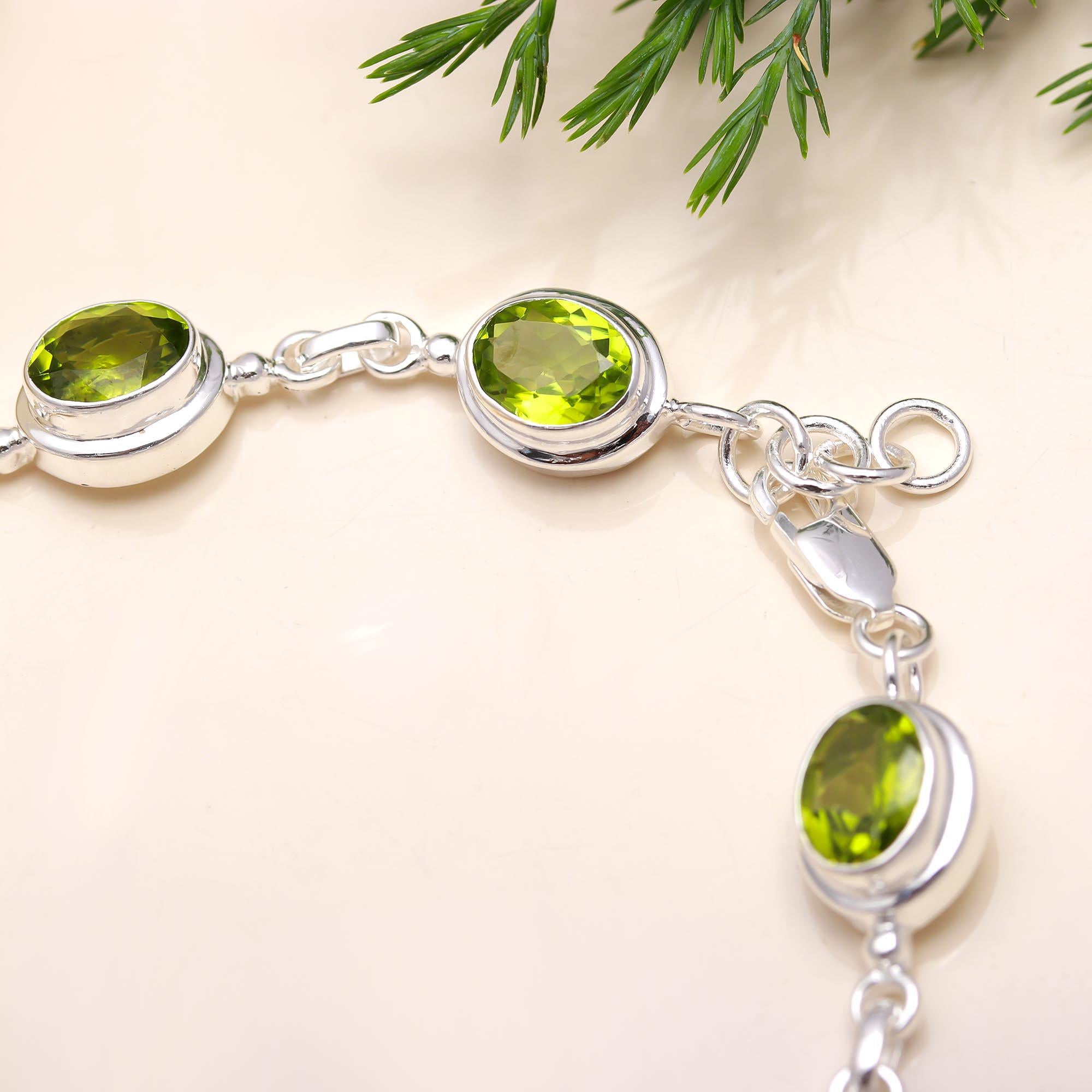 925 Silver Peridot Link Bracelet