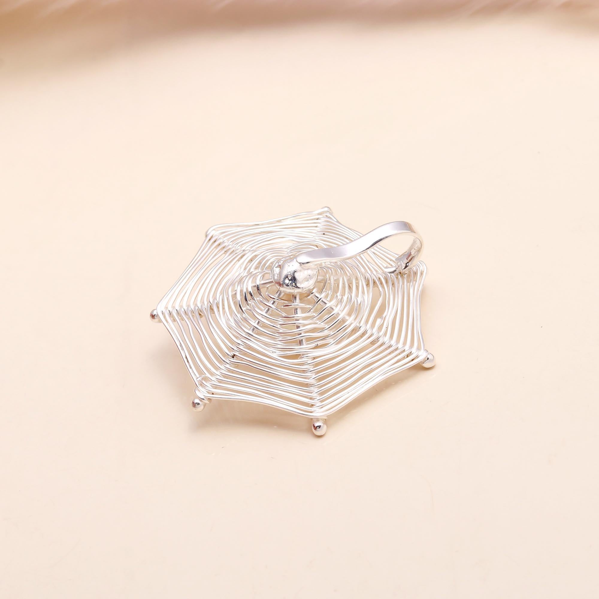 925 Sterling Silver White Pearl Spiderweb Pendant