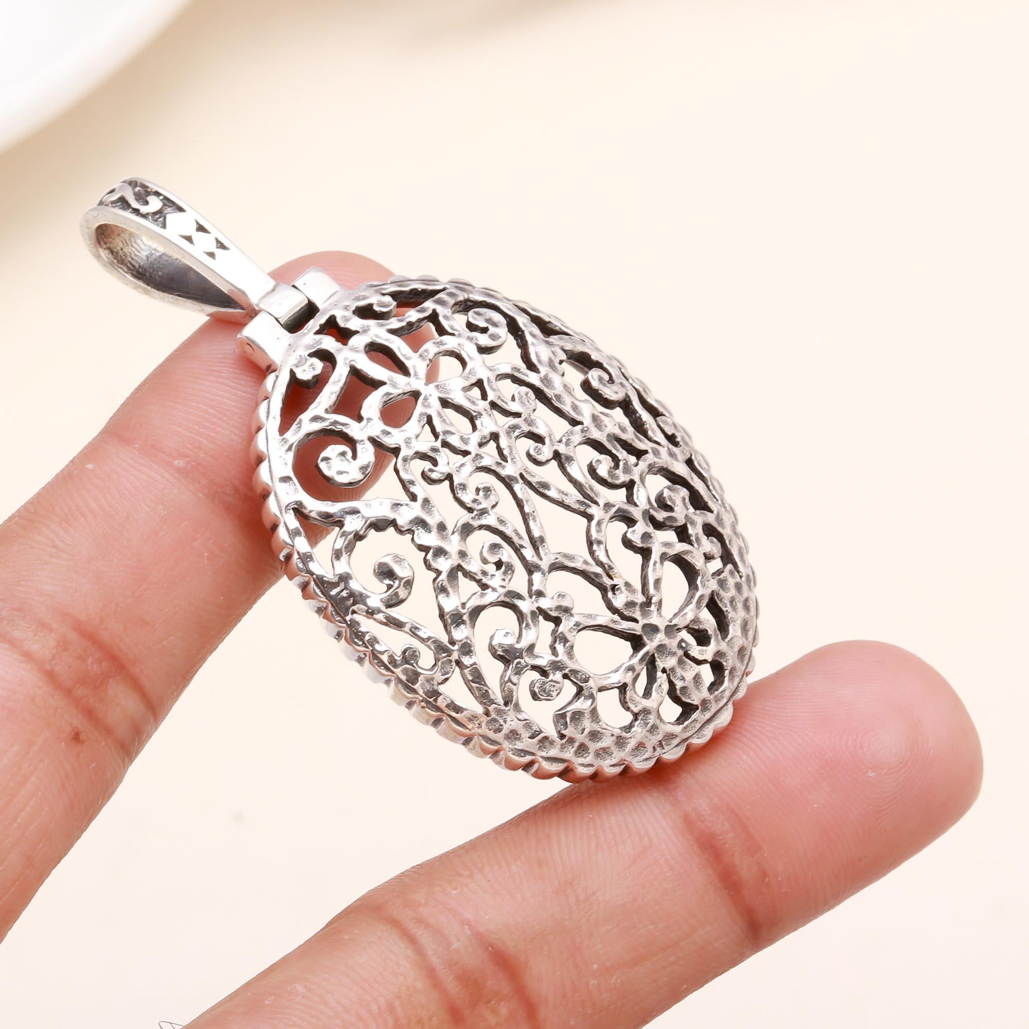 925 Sterling Silver Oval Filigree Silver Pendant
