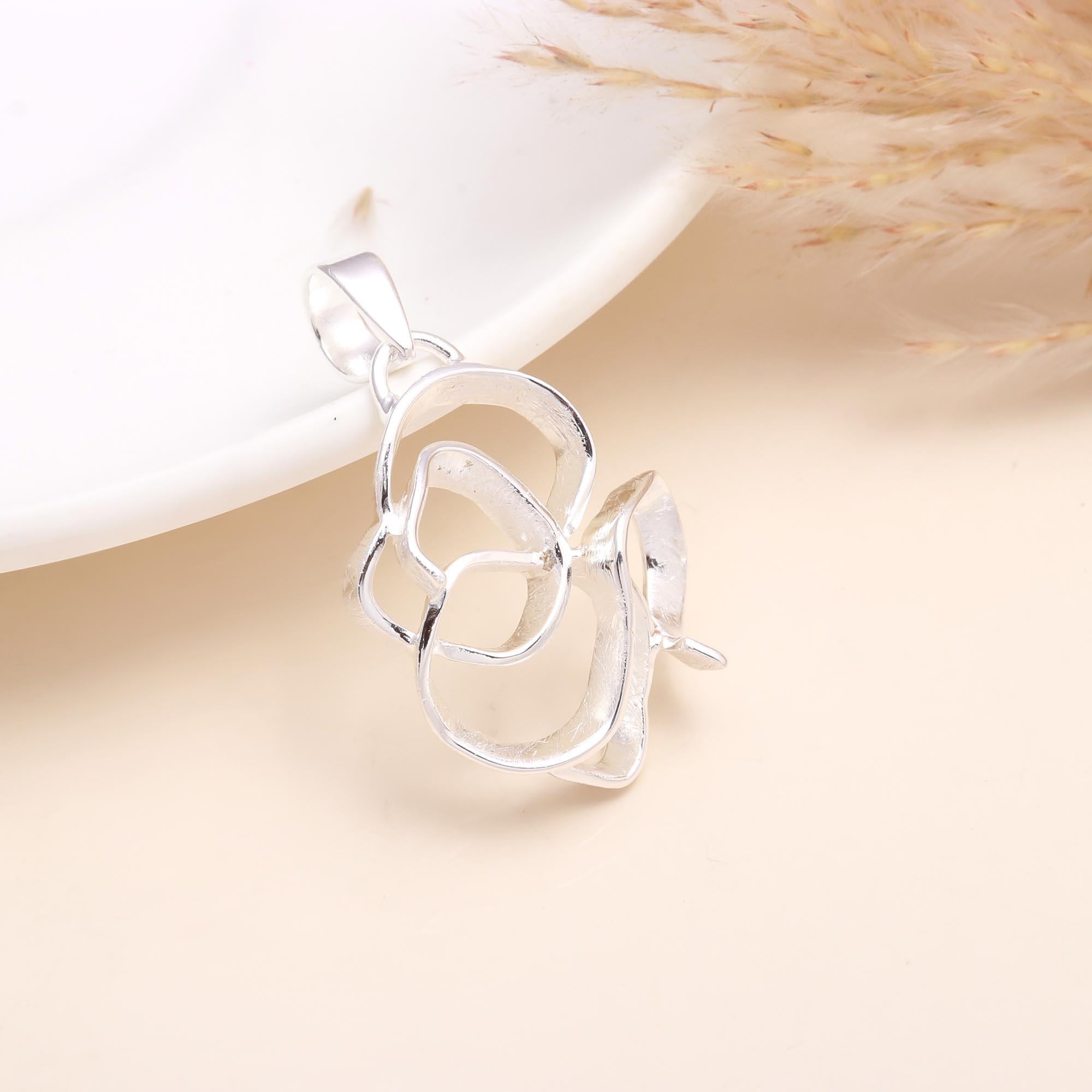 925 Sterling Silver Abstract Floral Loop Pendant