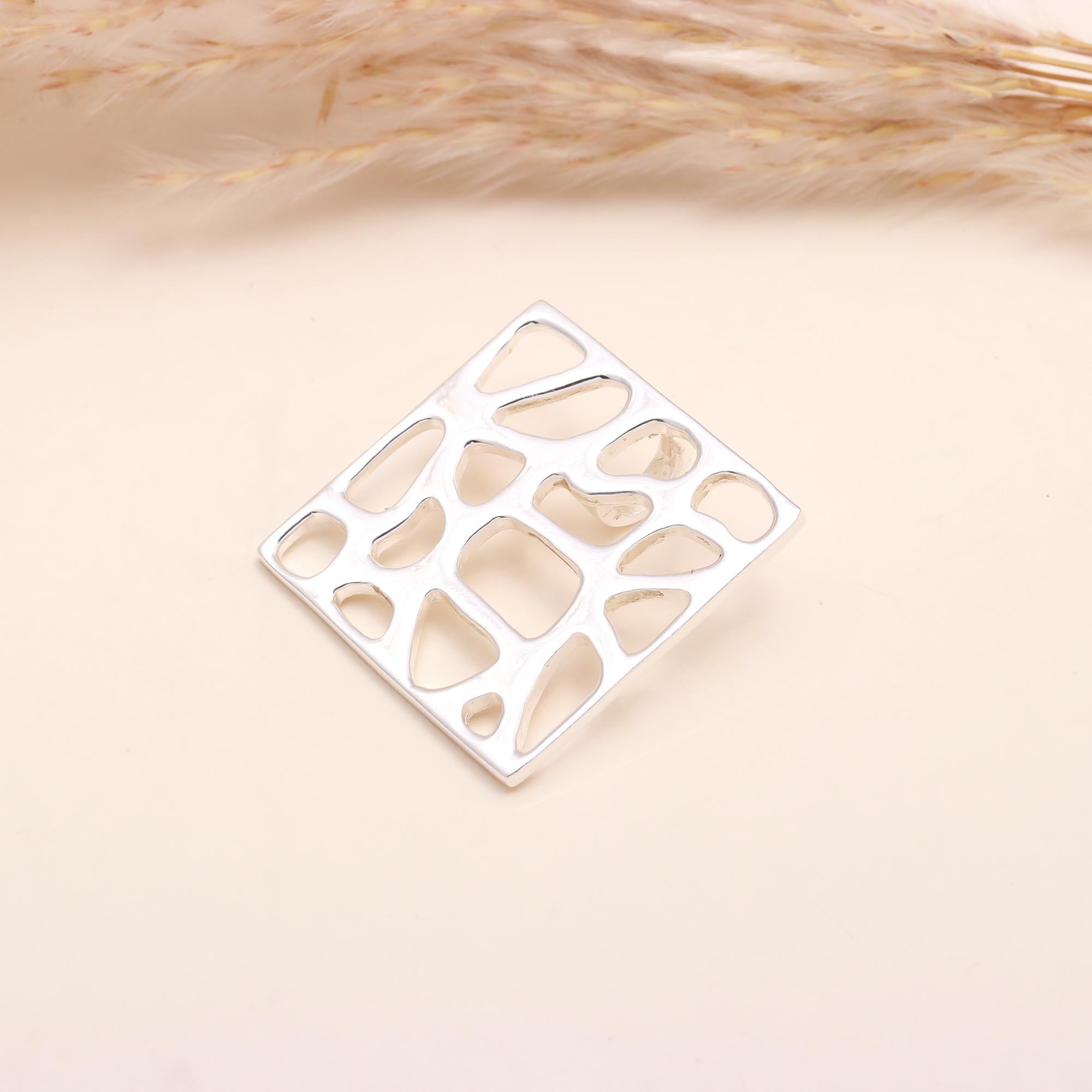925 Sterling Silver Geometric Cut-Out Square Pendant