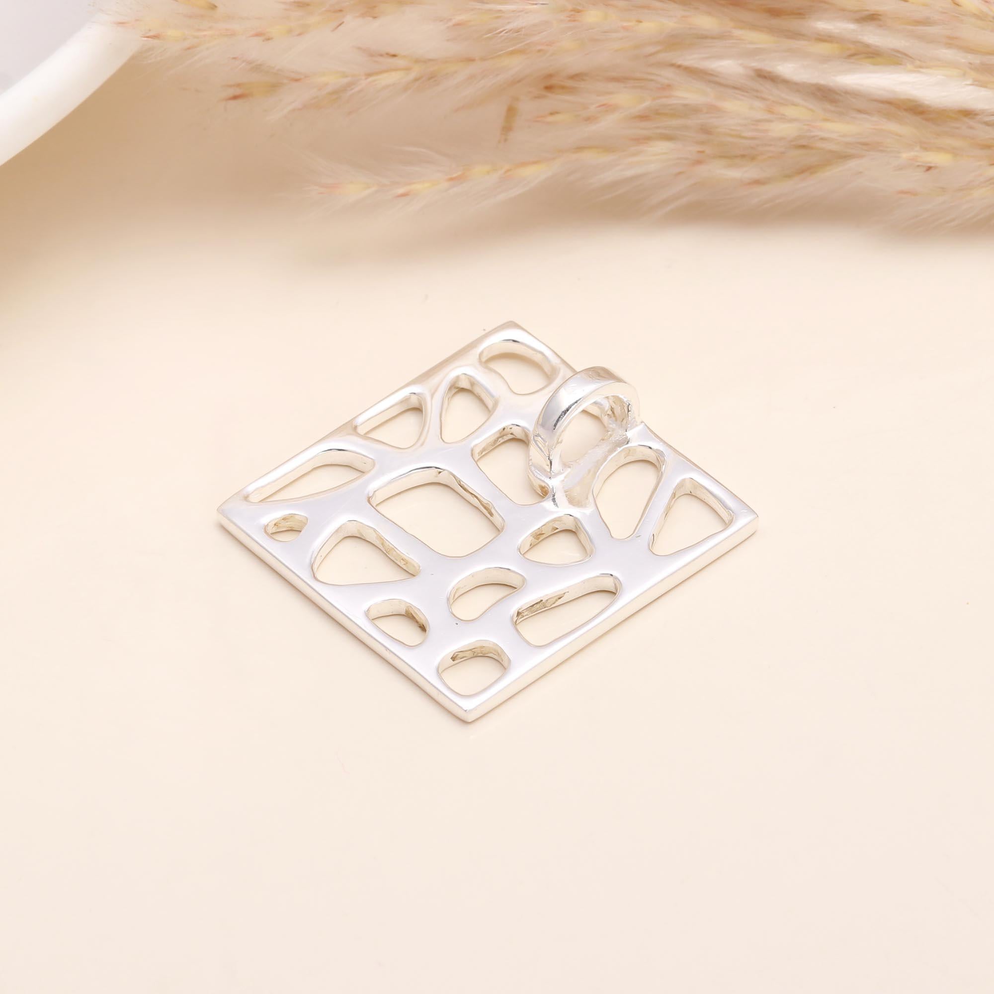 925 Sterling Silver Geometric Cut-Out Square Pendant