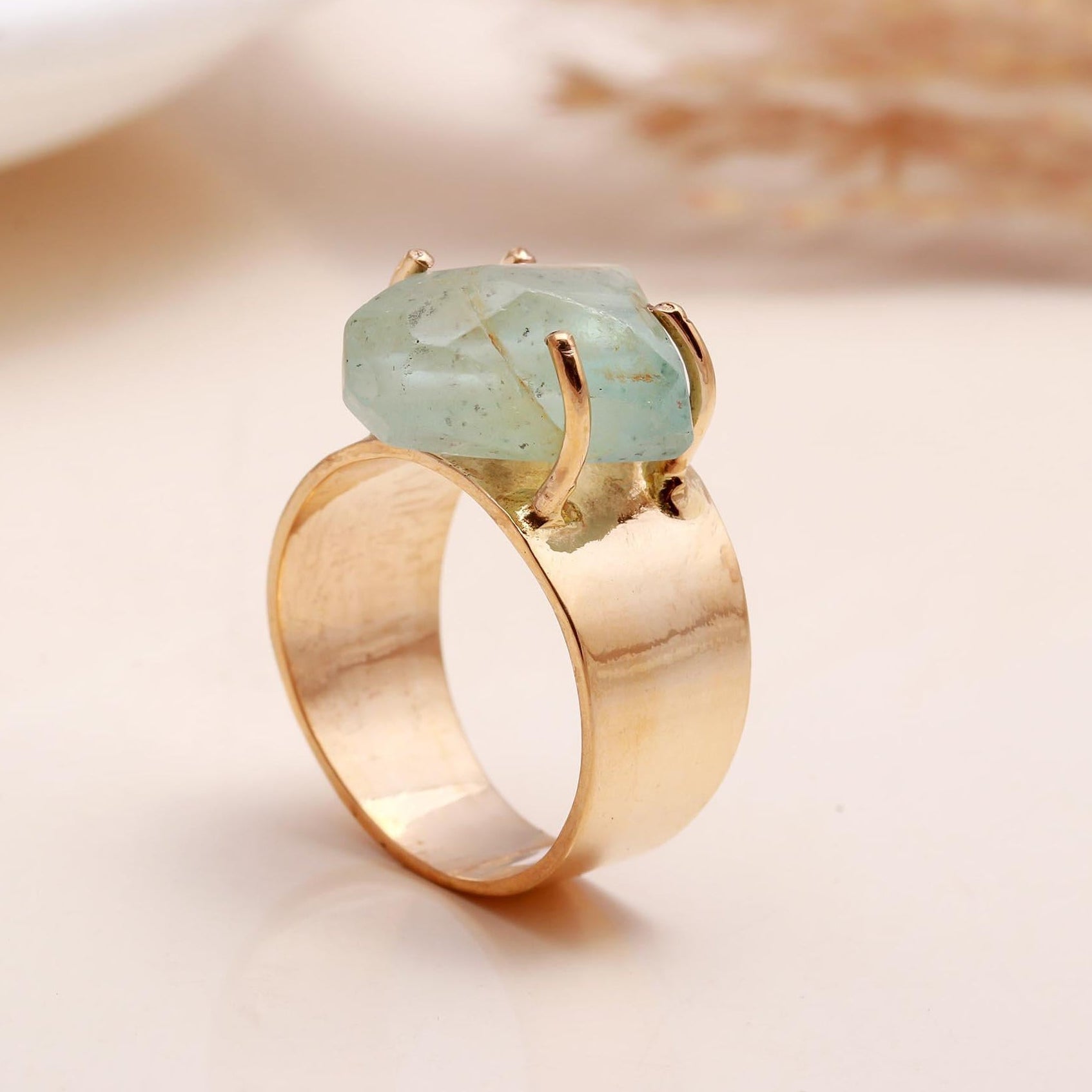 The Raw Aqua: Wide Gold Band Ring