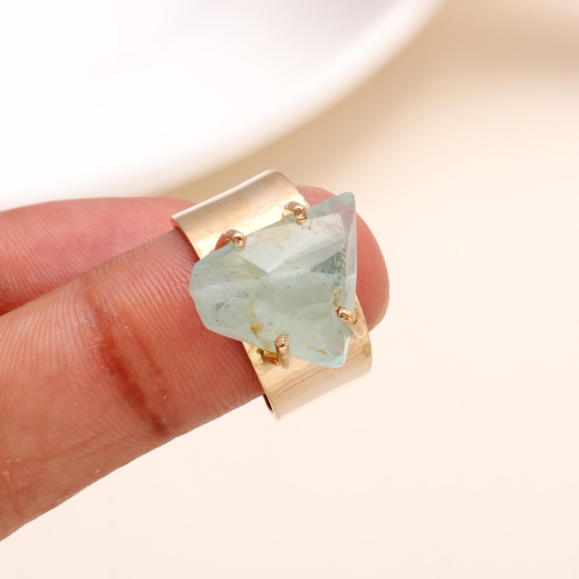 The Raw Aqua: Wide Gold Band Ring