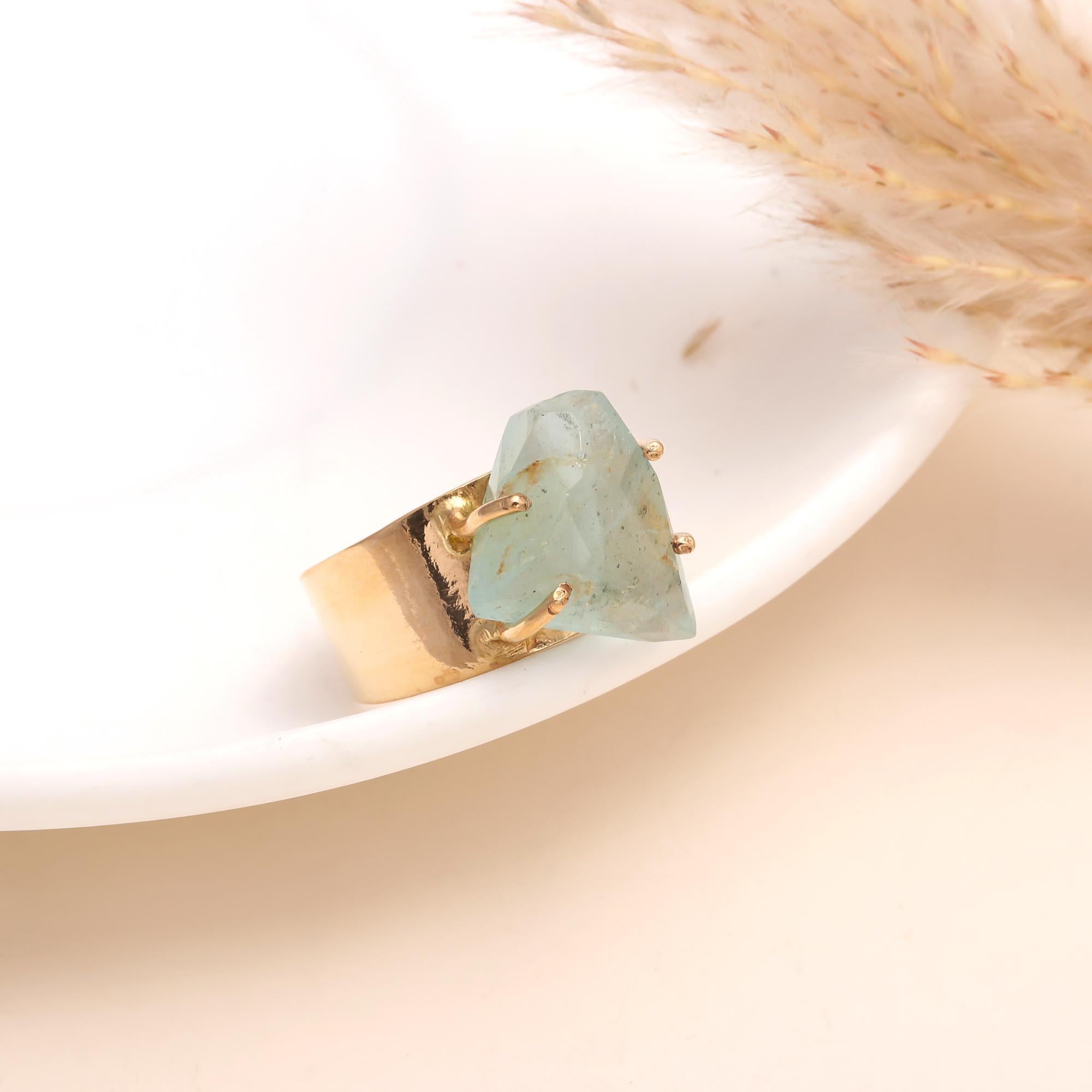 The Raw Aqua: Wide Gold Band Ring