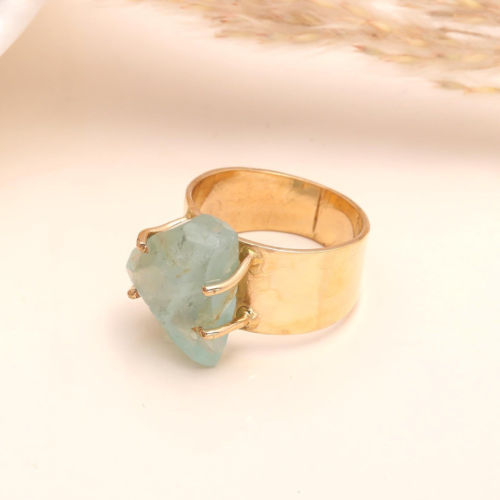 The Raw Aqua: Wide Gold Band Ring