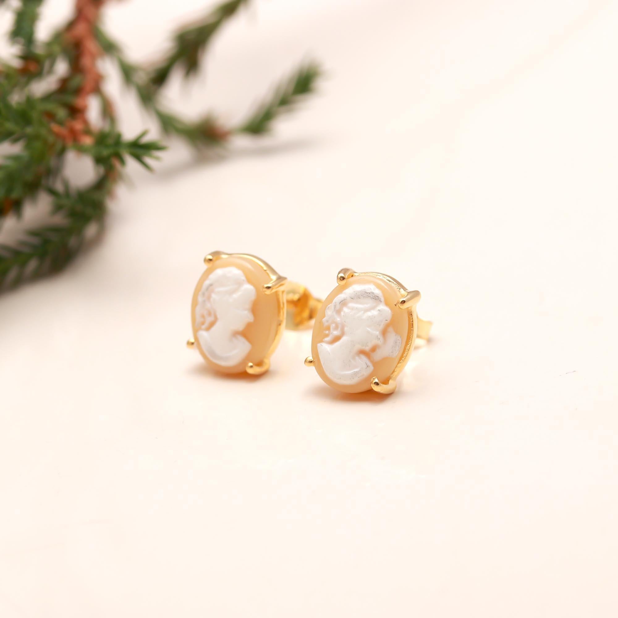 The Vintage Portrait: Classic Cameo & Gold Stud Earrings