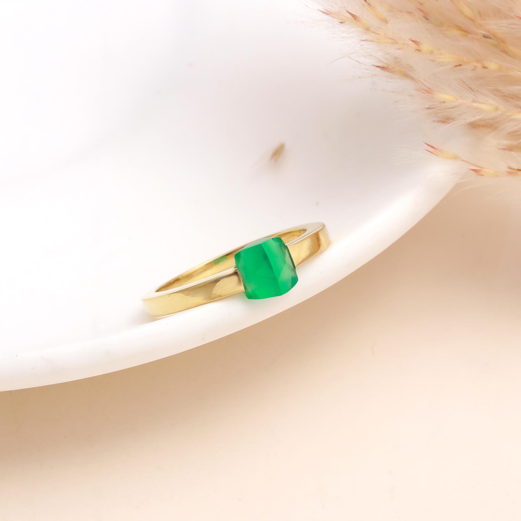 The Asymmetric Emerald: Gold Modern Minimalist Ring