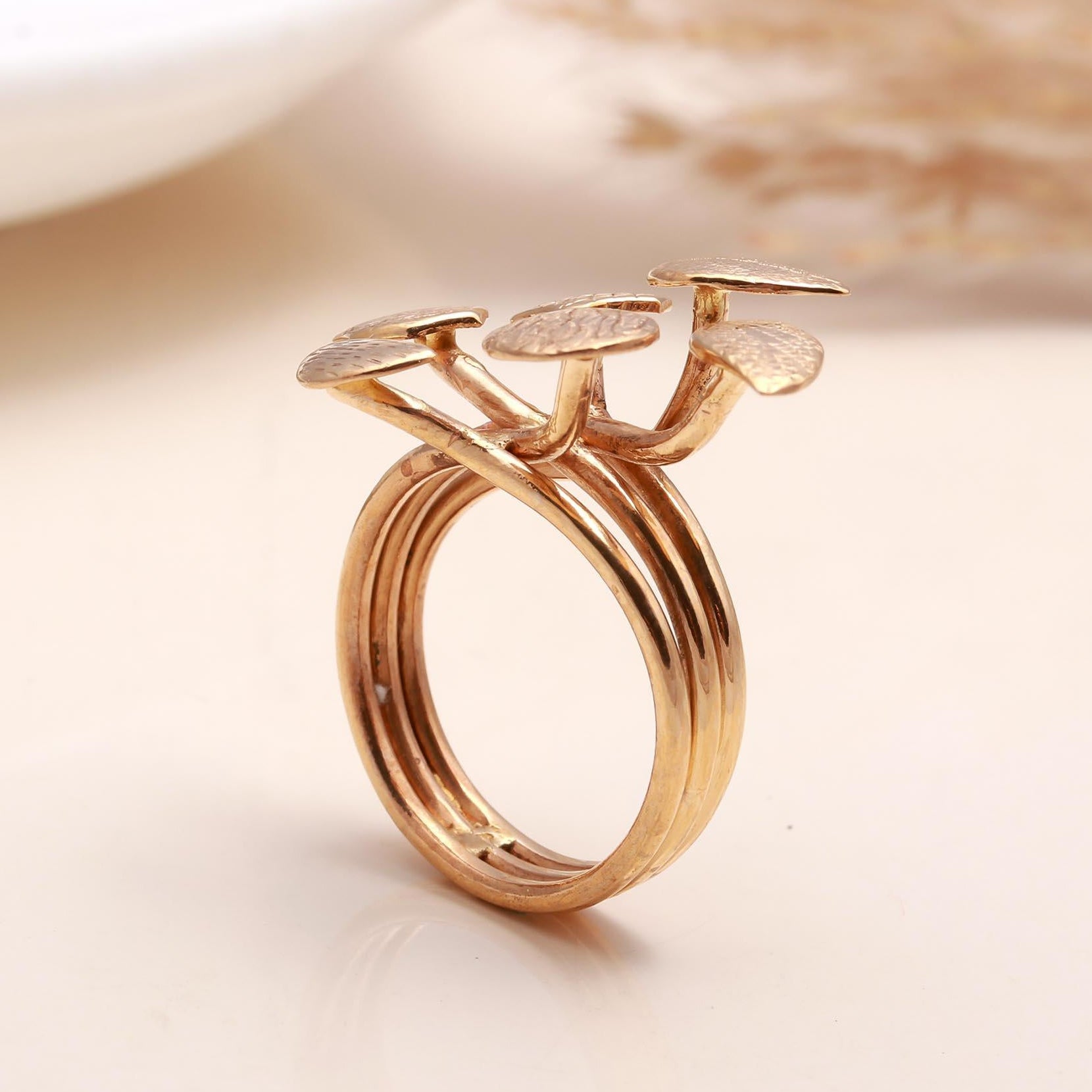 The Golden Gingko: Multi-Stem Leaf Ring