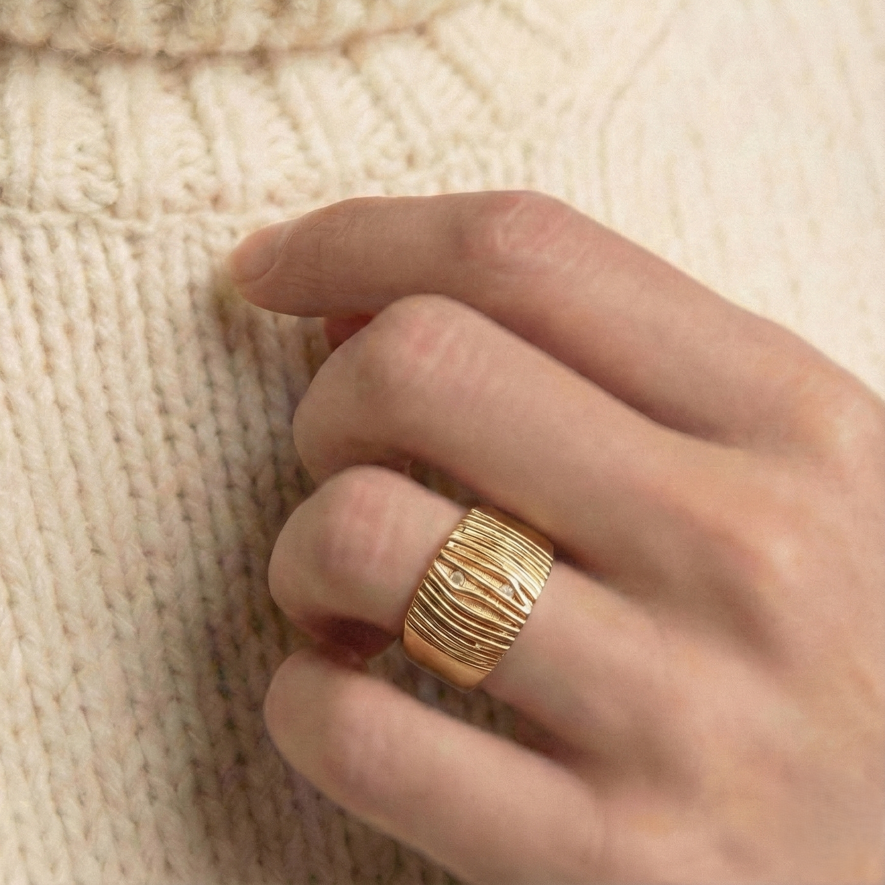 The Linear Horizon: Grooved Band with Stone Accents