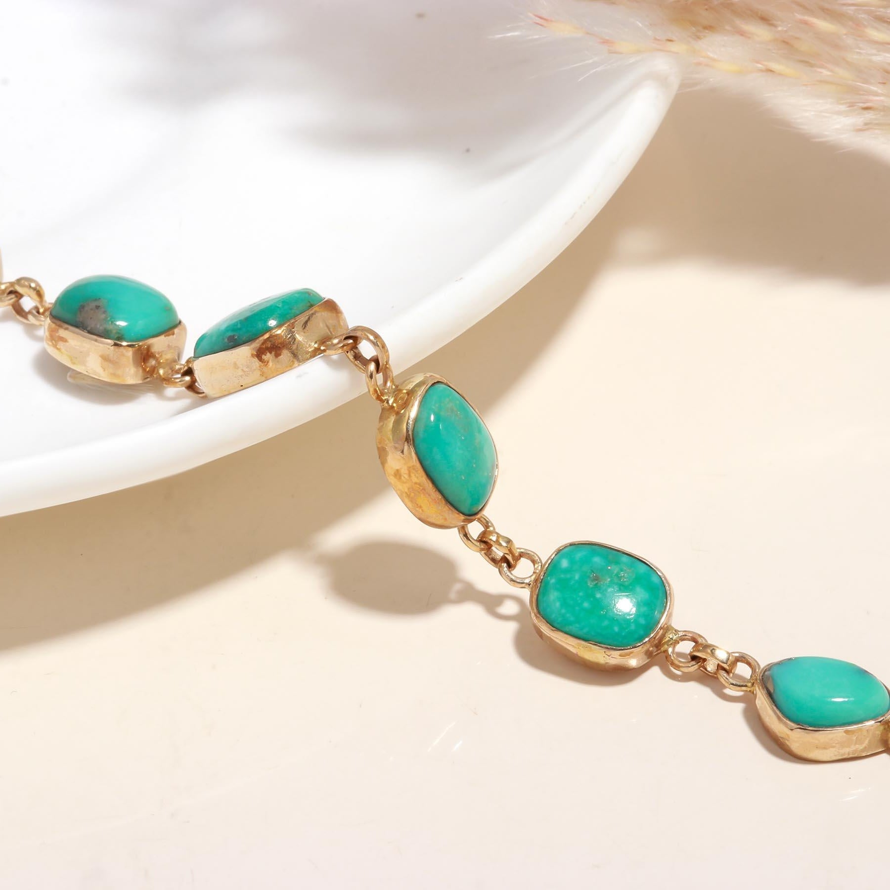 The Azure Chain: Turquoise Gold Toggle Bracelet