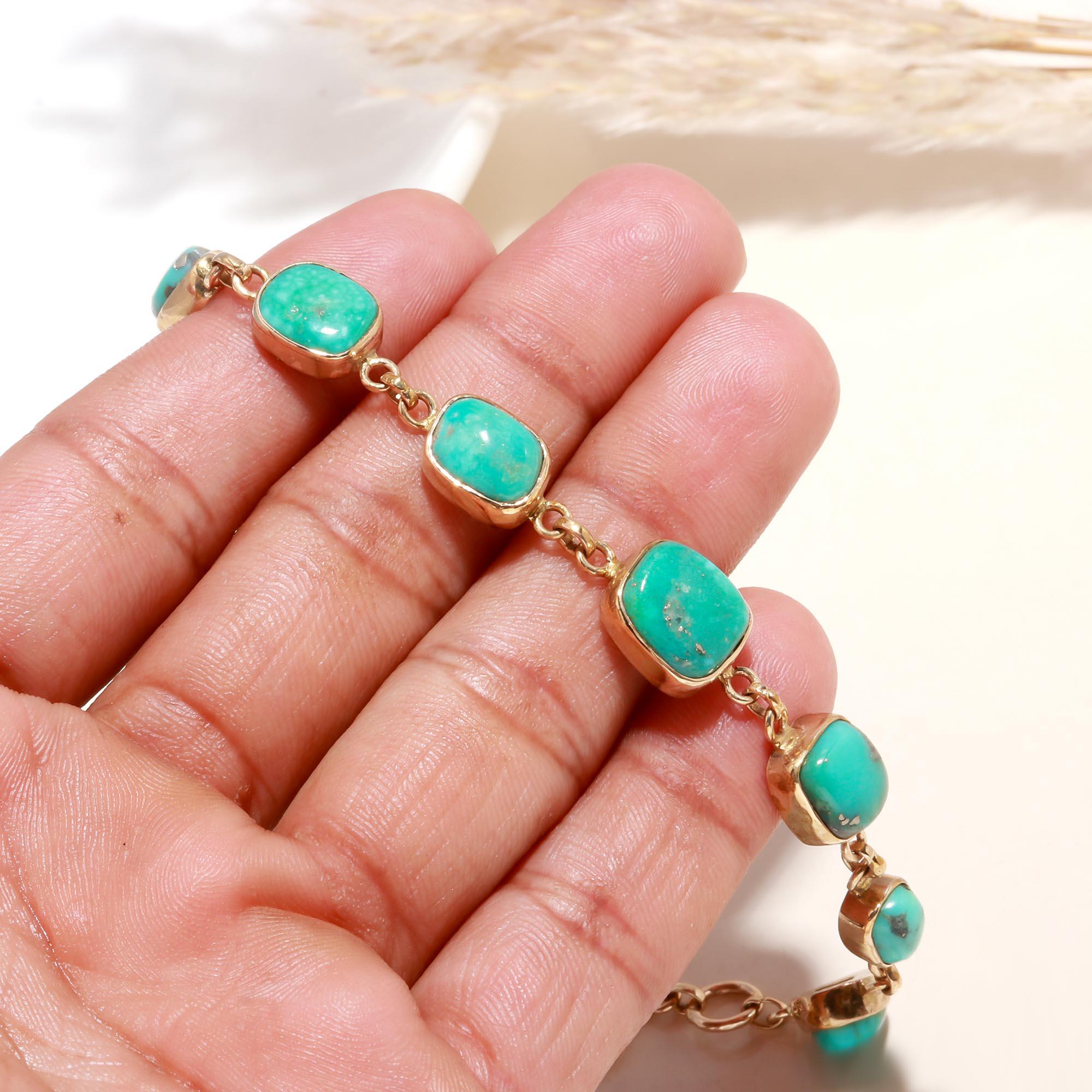 The Azure Chain: Natural Turquoise Gold Toggle Bracelet