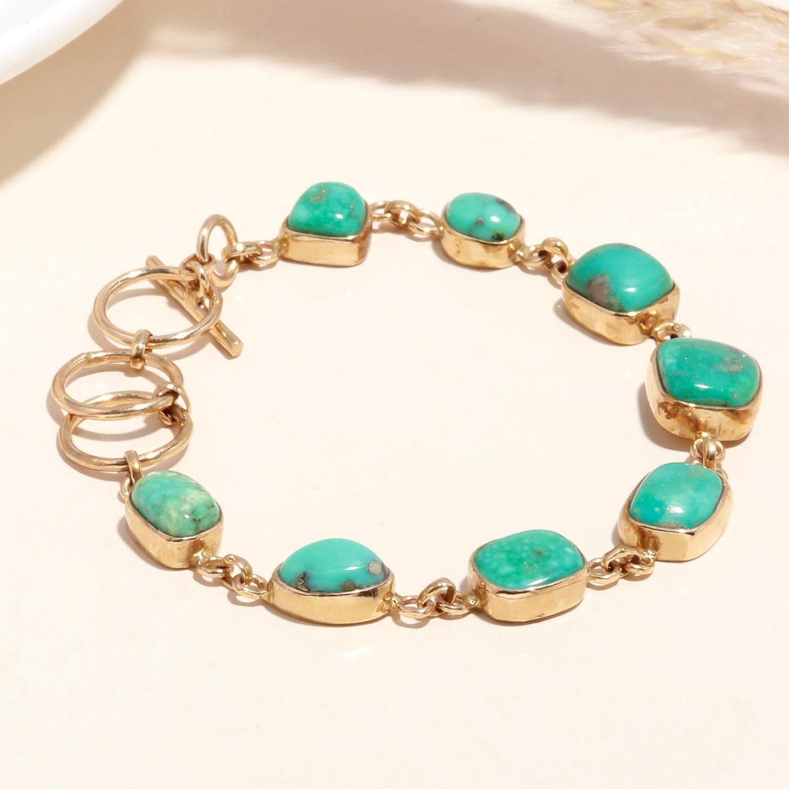 The Azure Chain: Turquoise Gold Toggle Bracelet