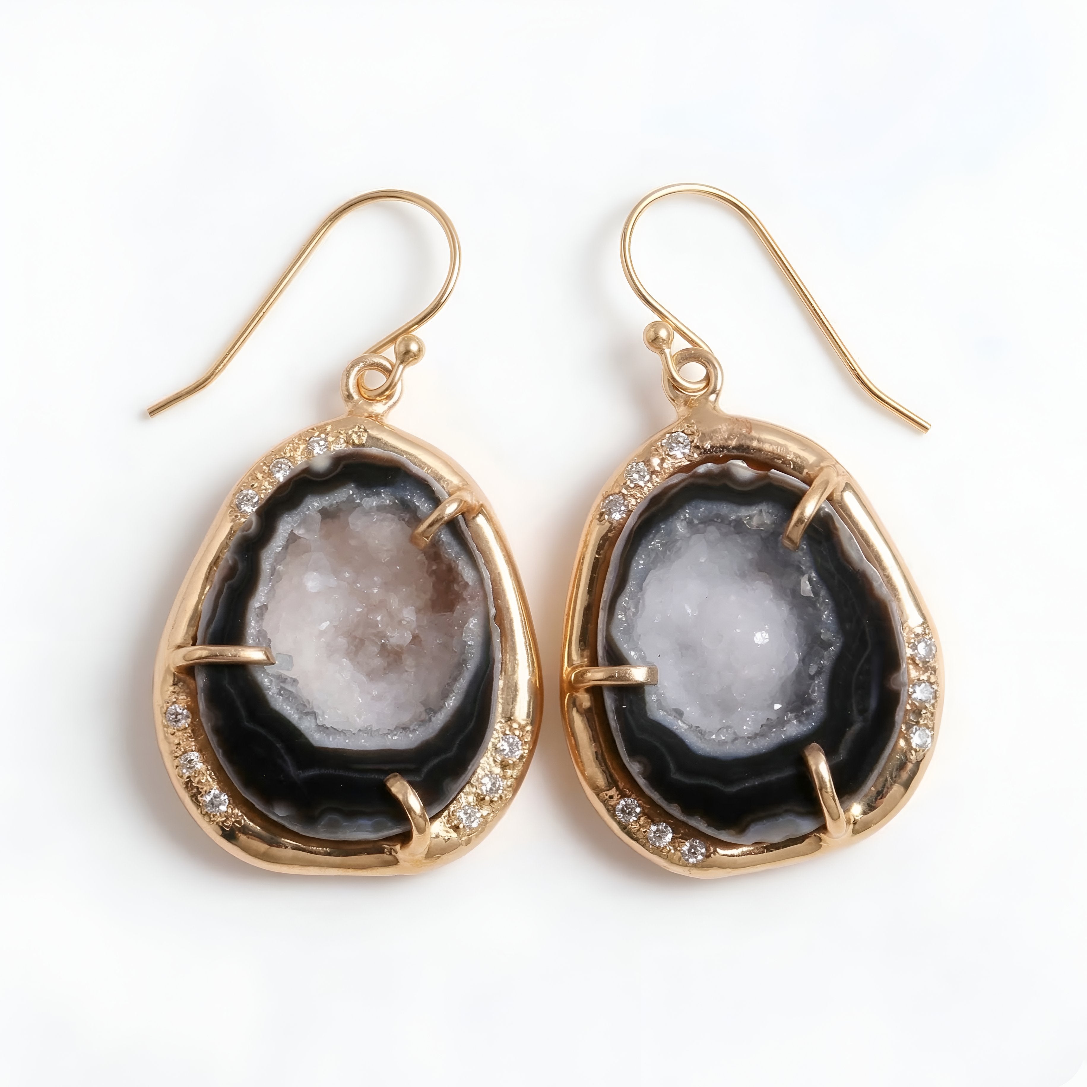 The Midnight Geode: Pave & Agate Slice Earrings