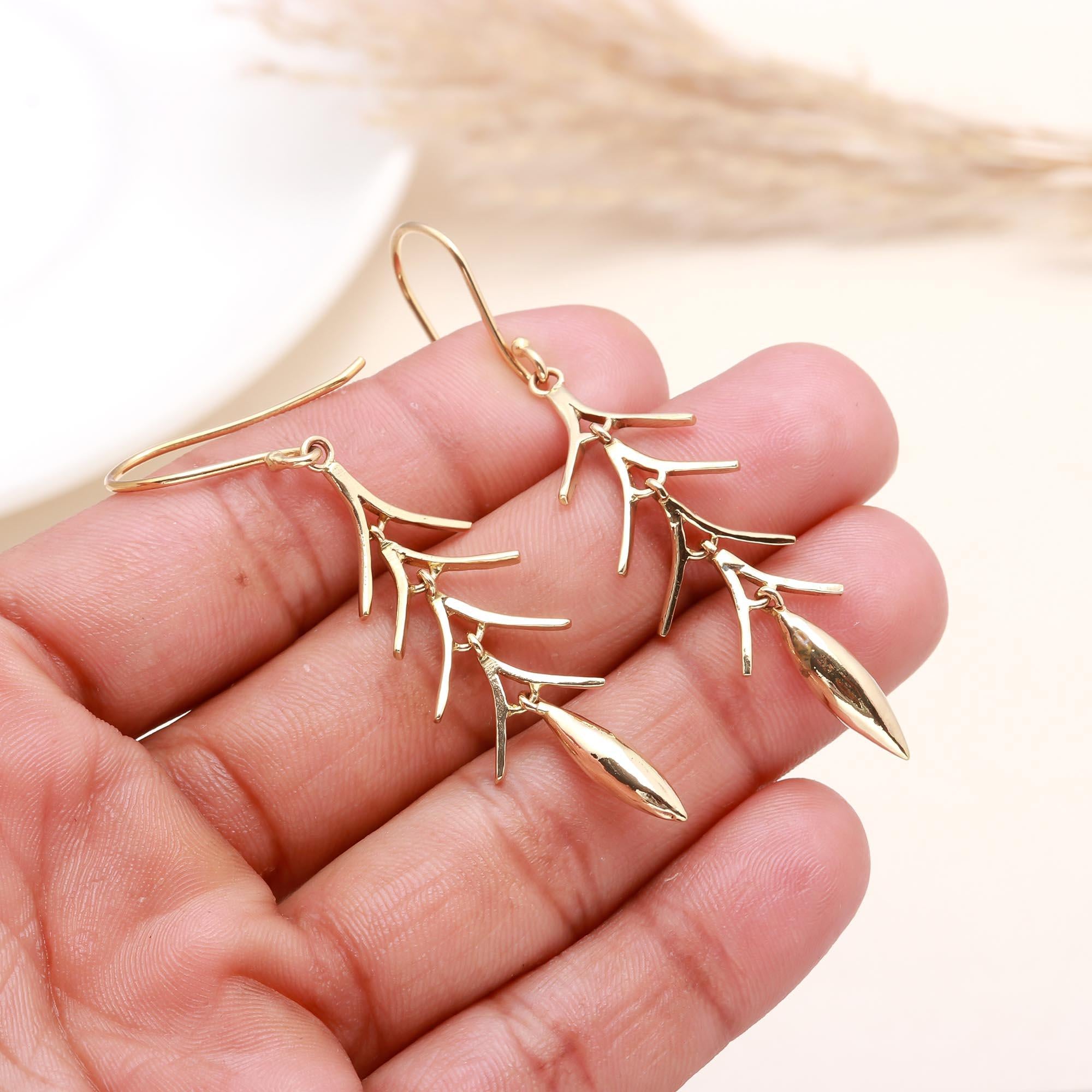 925 Sterling Silver Olive Leaf Drop Earrings