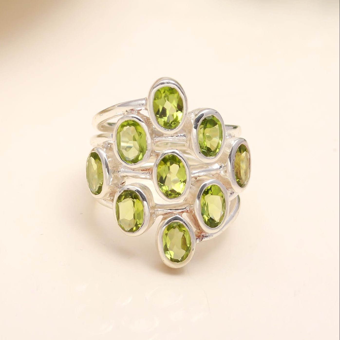 The Verdant Pyramid: Peridot Cluster Statement Ring