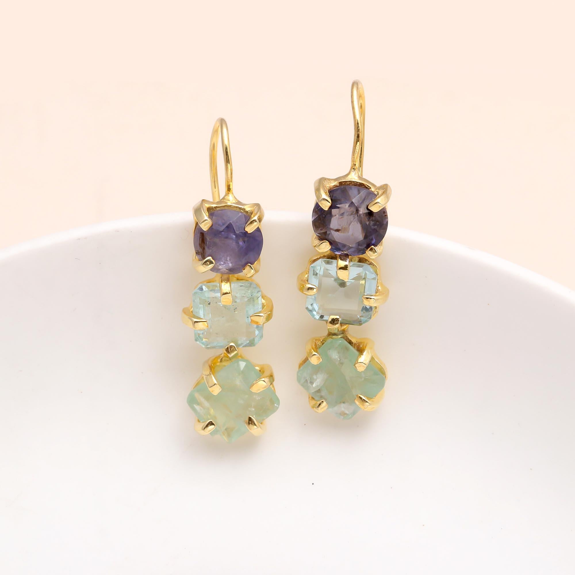 925 Sterling Silver Trio Gemstone Drop Earrings