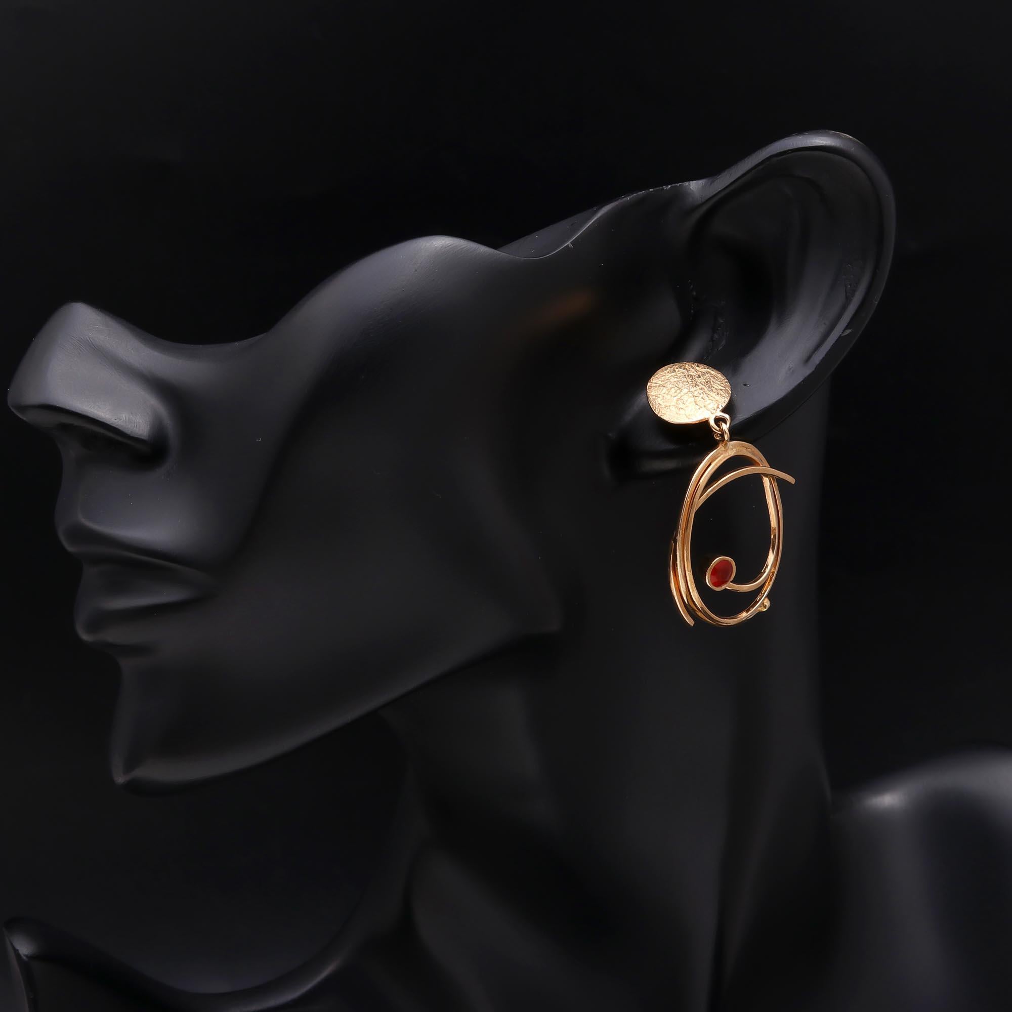 925 Sterling Silver Red Carnelian Modern Swirl Studs Earrings