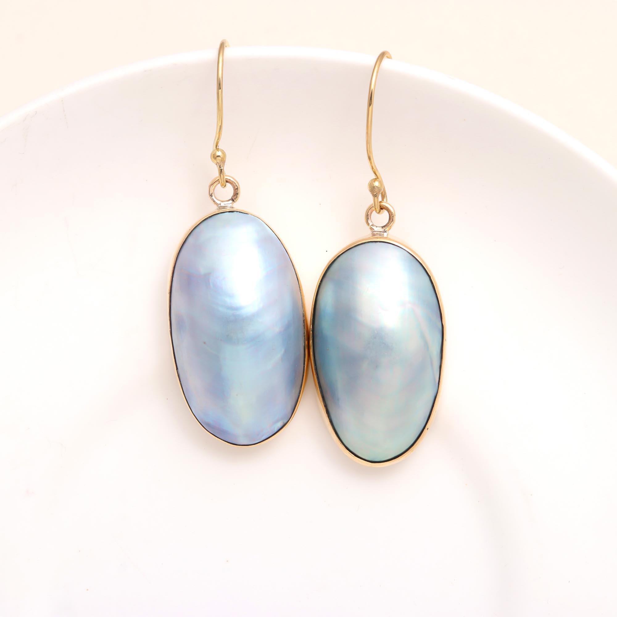 925 Sterling Silver Blue Glow Shell Oval Earrings