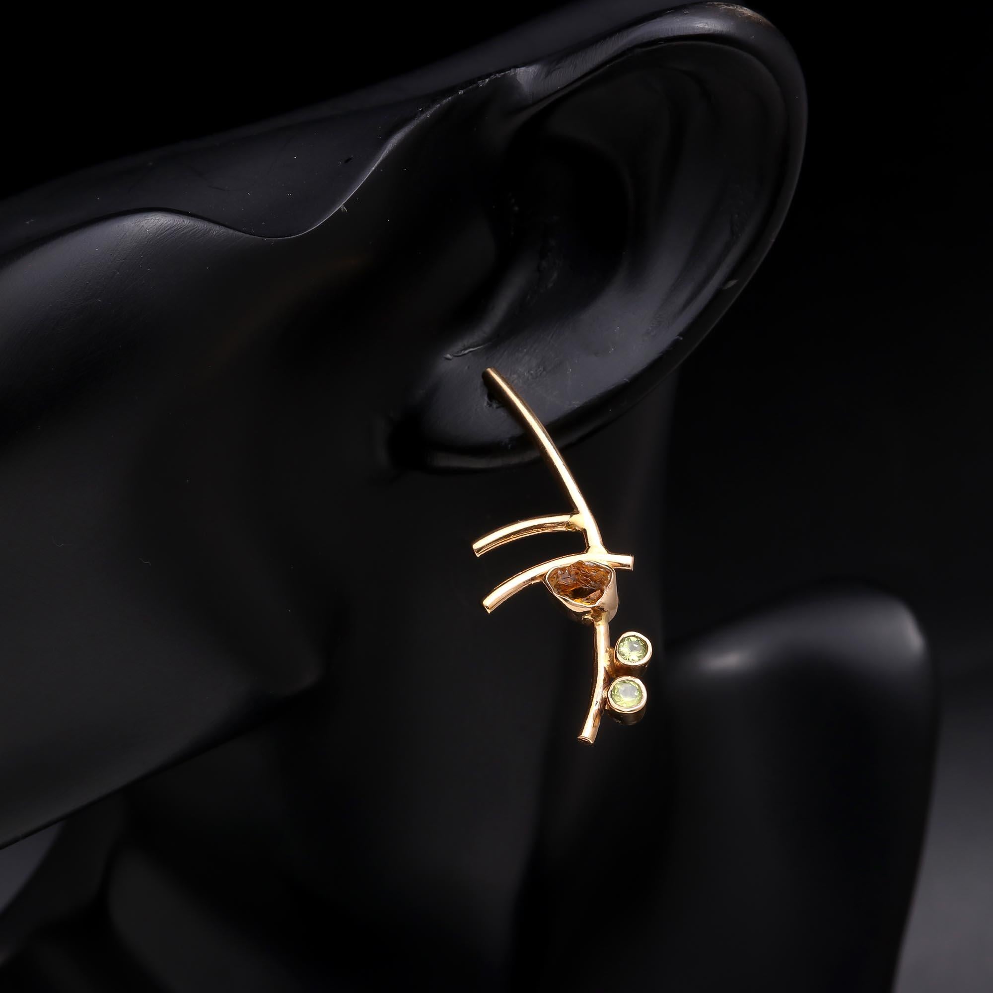 925 Sterling Silver Citrine and Peridot Abstract Earrings