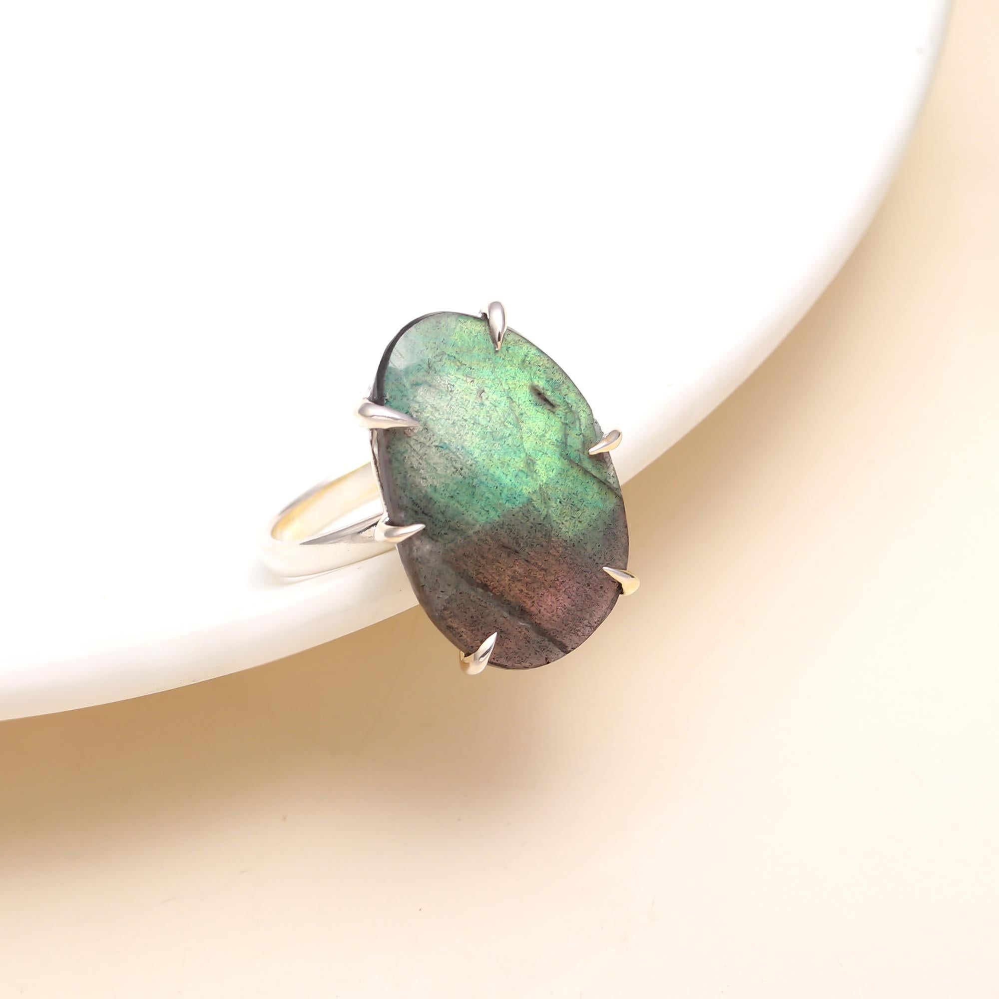925 Silver Large Labradorite Ring