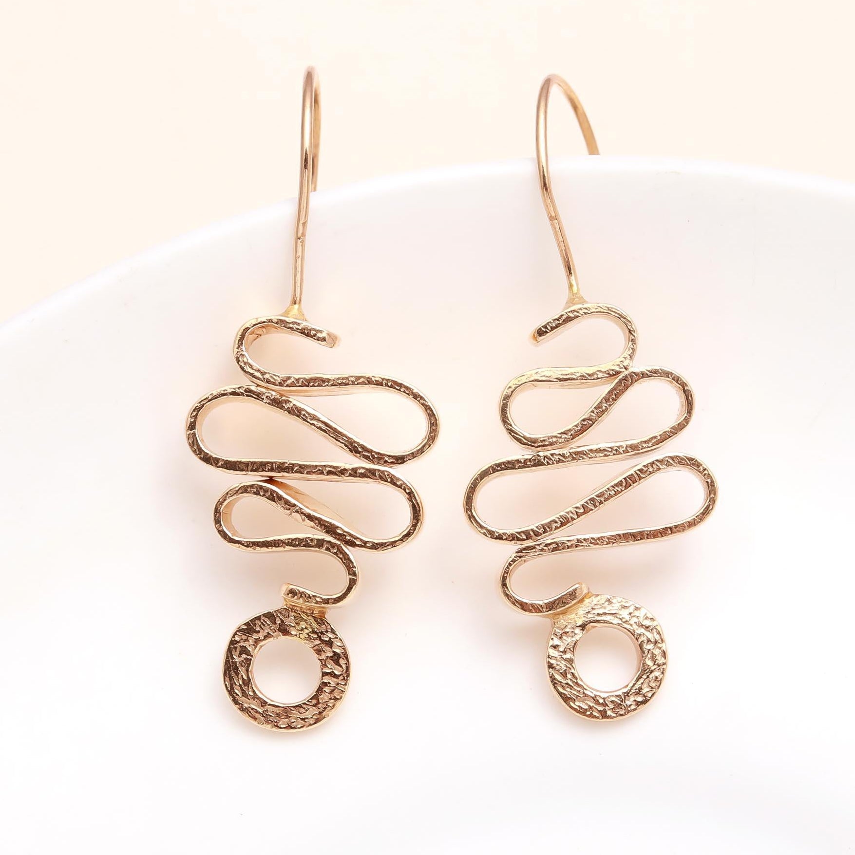The Abstract Squiggle: Hammered Gold Art Earrings