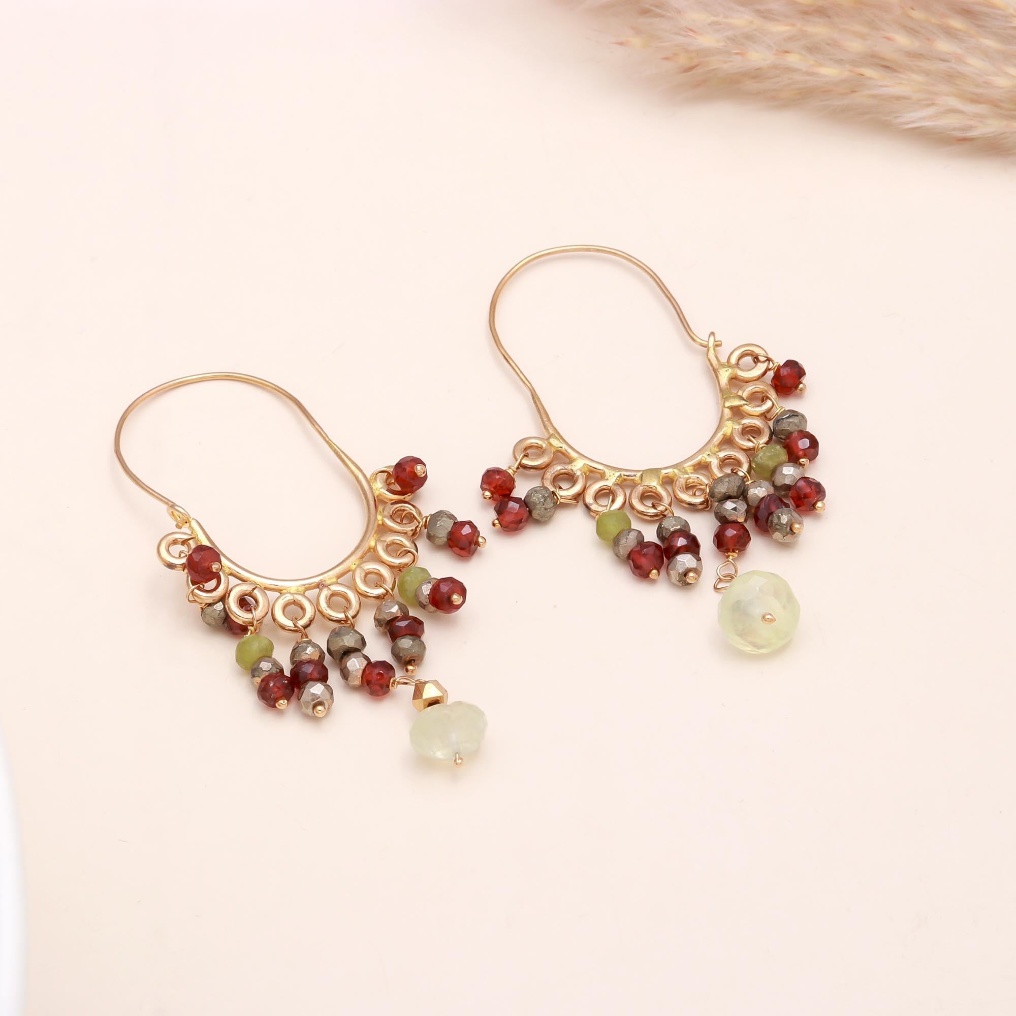 925 Sterling Silver Beaded Red and Green Hoop Earrings