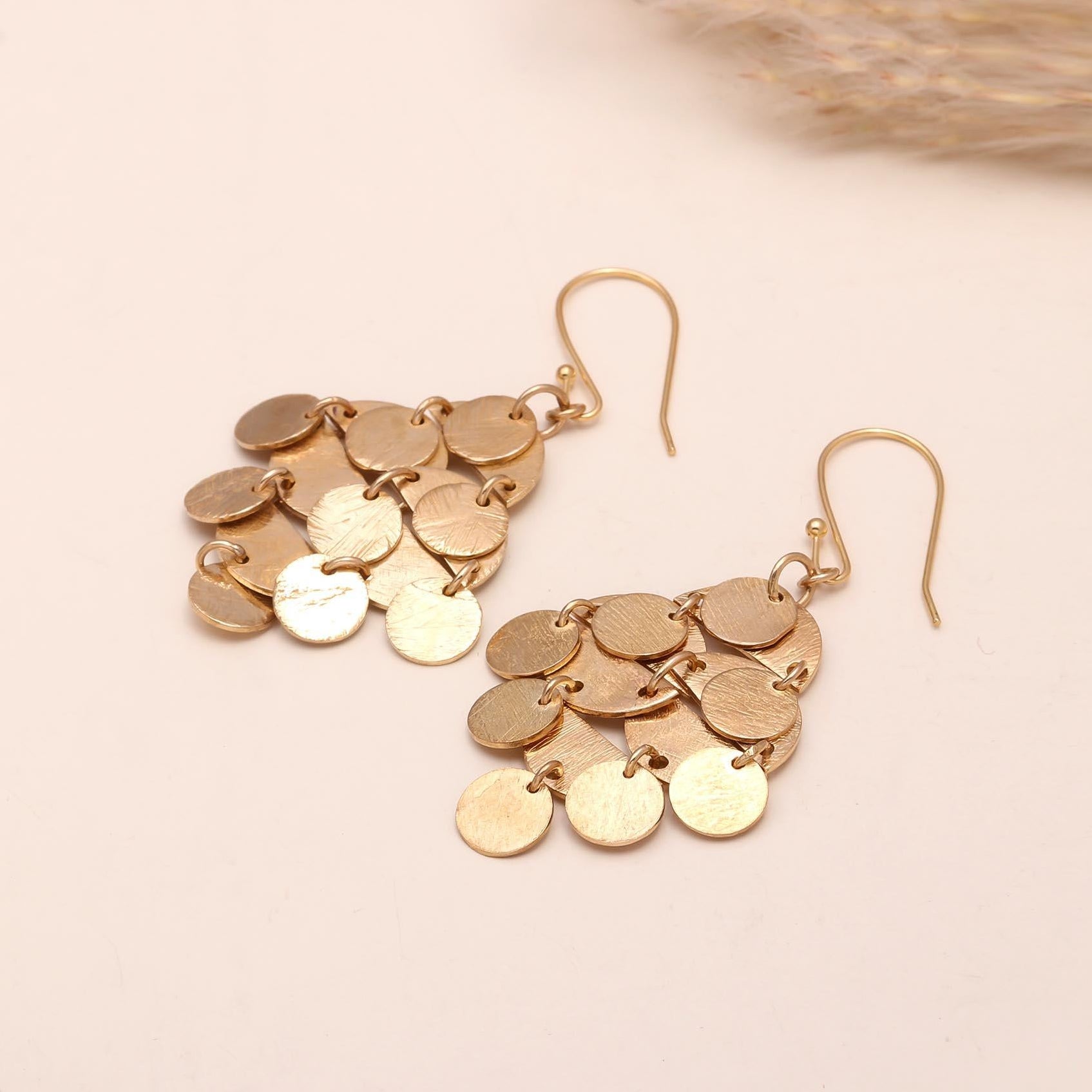 The Golden Cascade: Textured Disc Chandelier Earrings