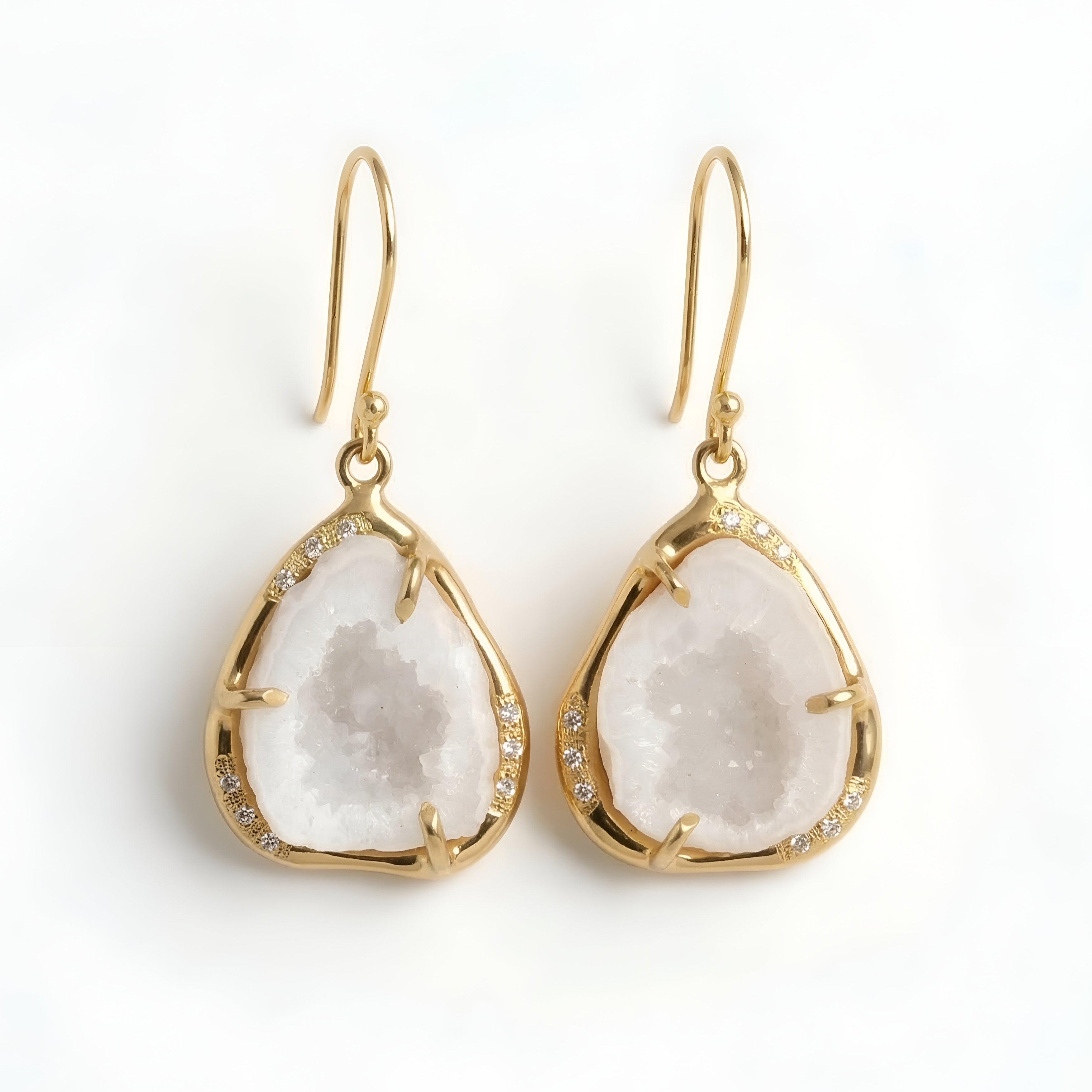 The Snow Drusy: White Geode & Pave Earrings