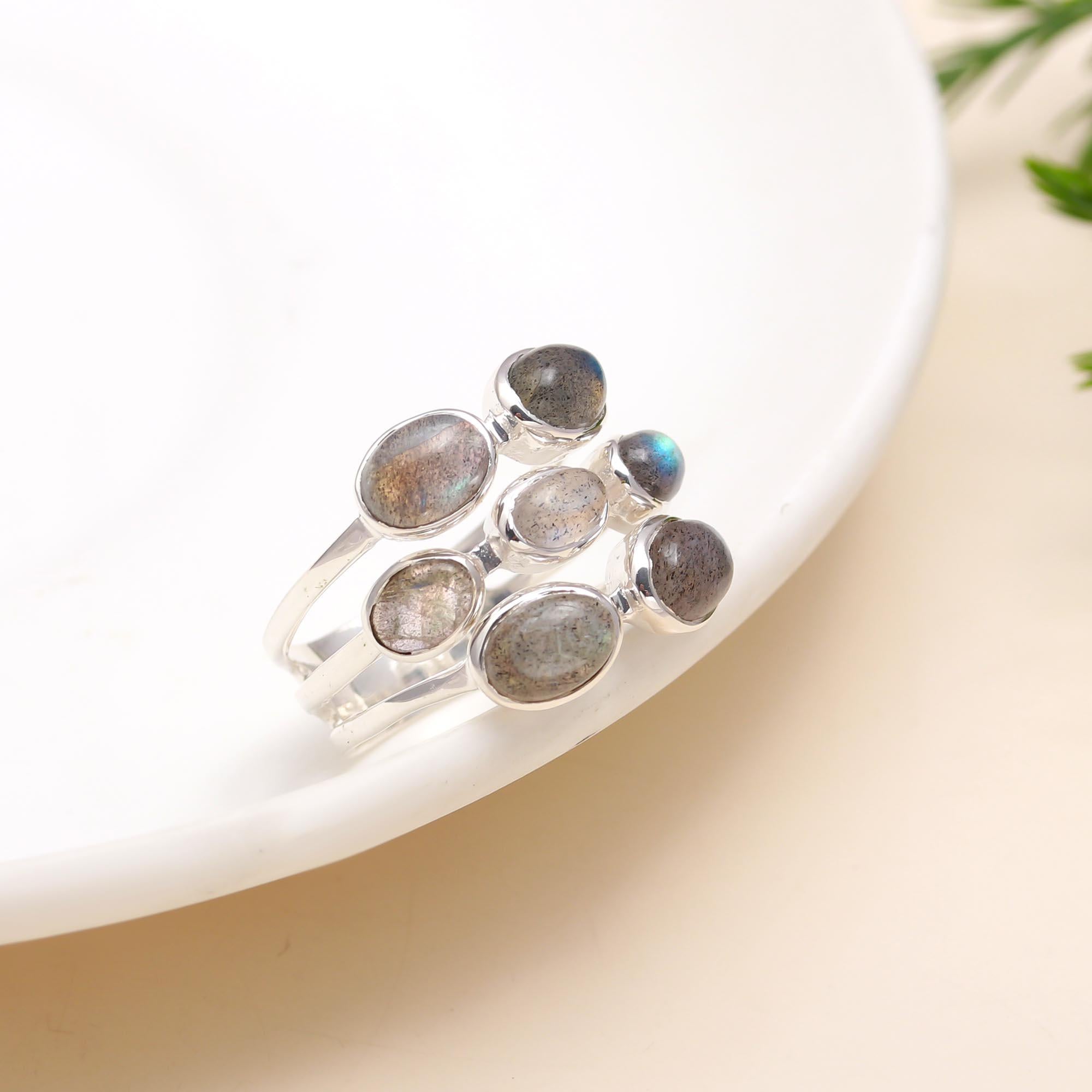 925 Silver Labradorite Cluster Ring